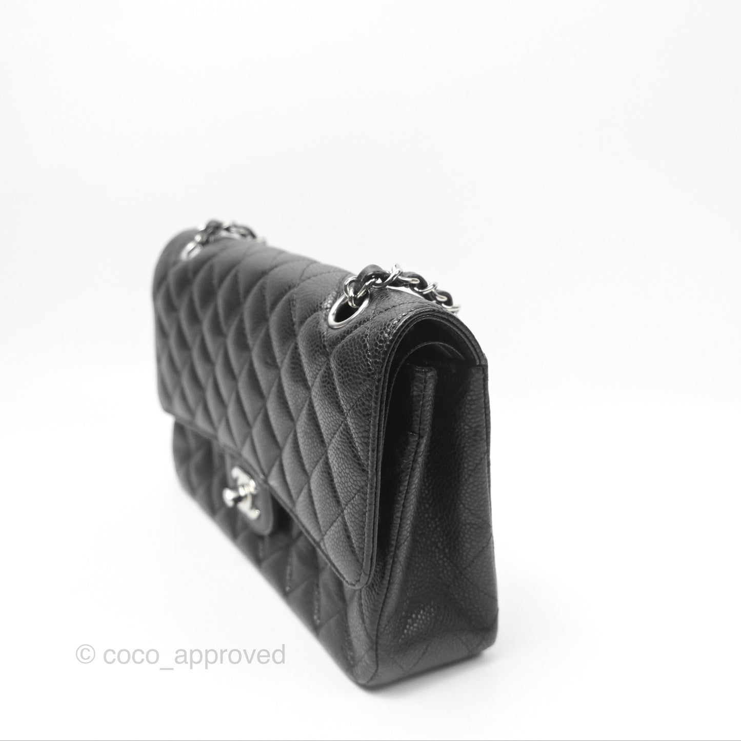 Chanel Classic M/L Medium Flap Quilted Black Caviar Silver Hardware
