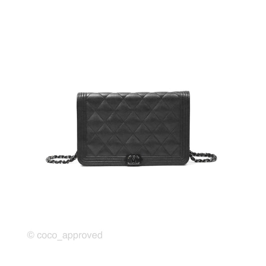 Chanel Quilted Boy Wallet on Chain WOC So Black Caviar