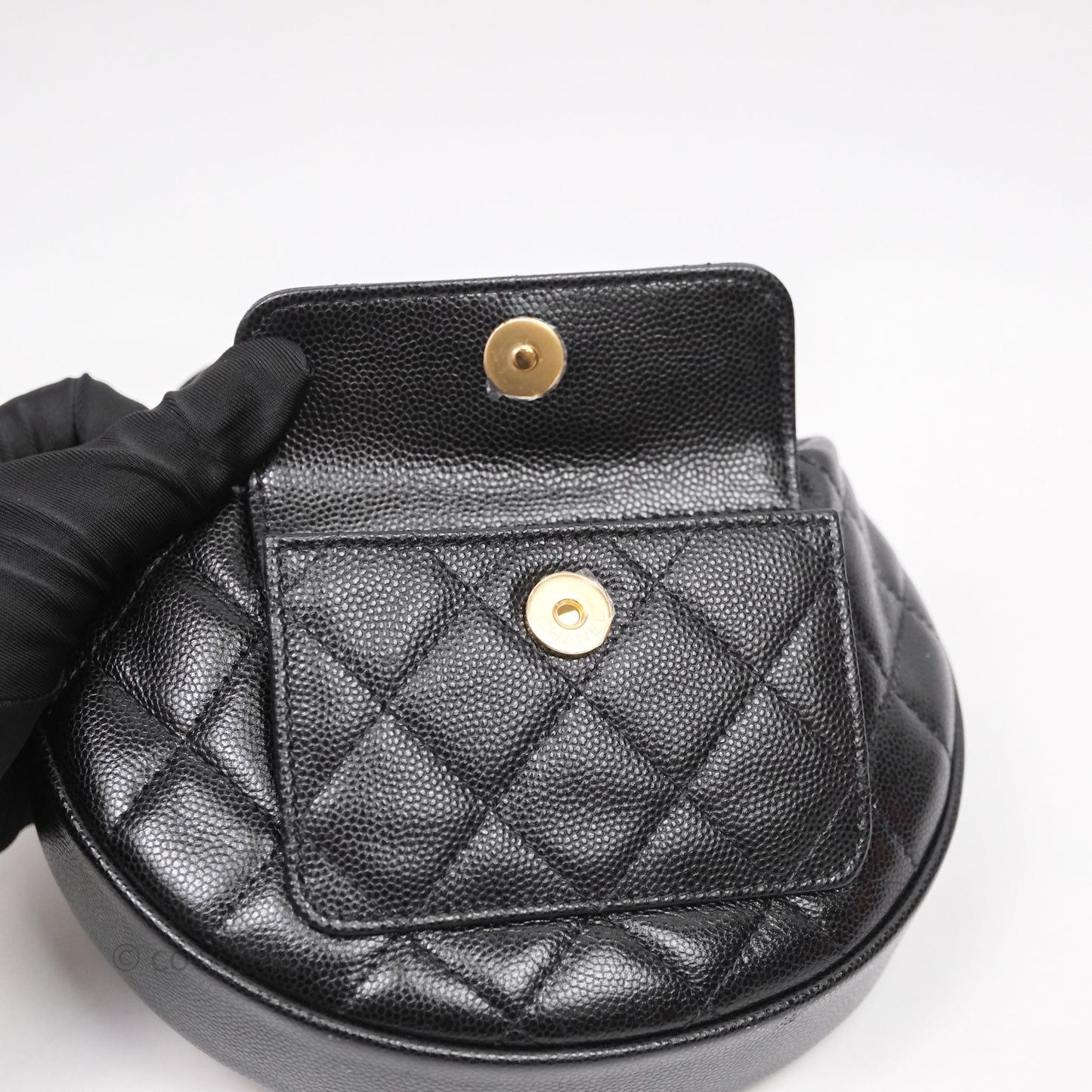 Chanel Quilted Polly Pocket Hobo Bag Caviar Black Gold Hardware