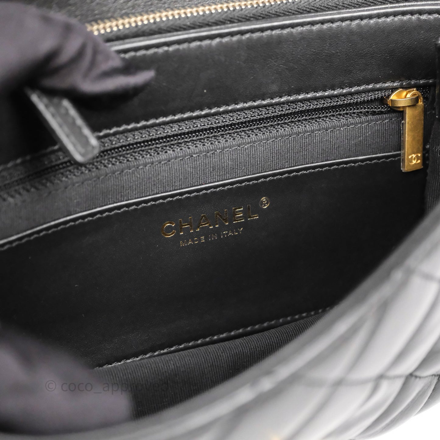 Chanel Small All Slide Adjustable Chain Flap Bag Black Lambskin Aged Gold Hardware 22K