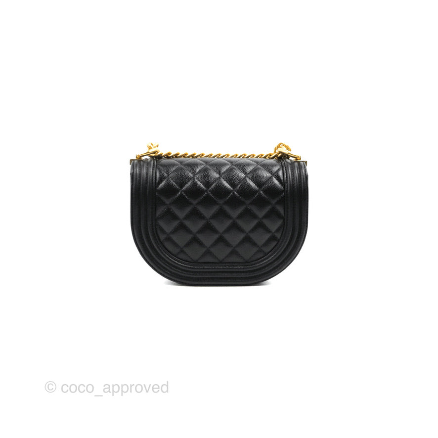 Chanel Boy Messenger Bag Black Caviar Aged Gold Hardware