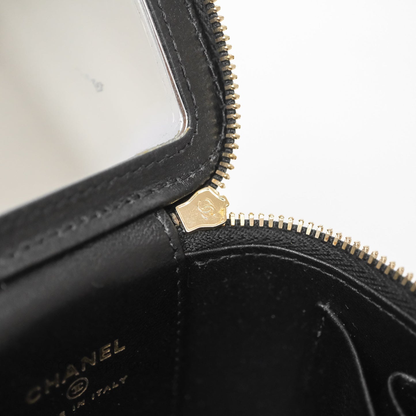 Chanel Mini Vanity With Double Chain Black Lambskin Aged Gold Hardware