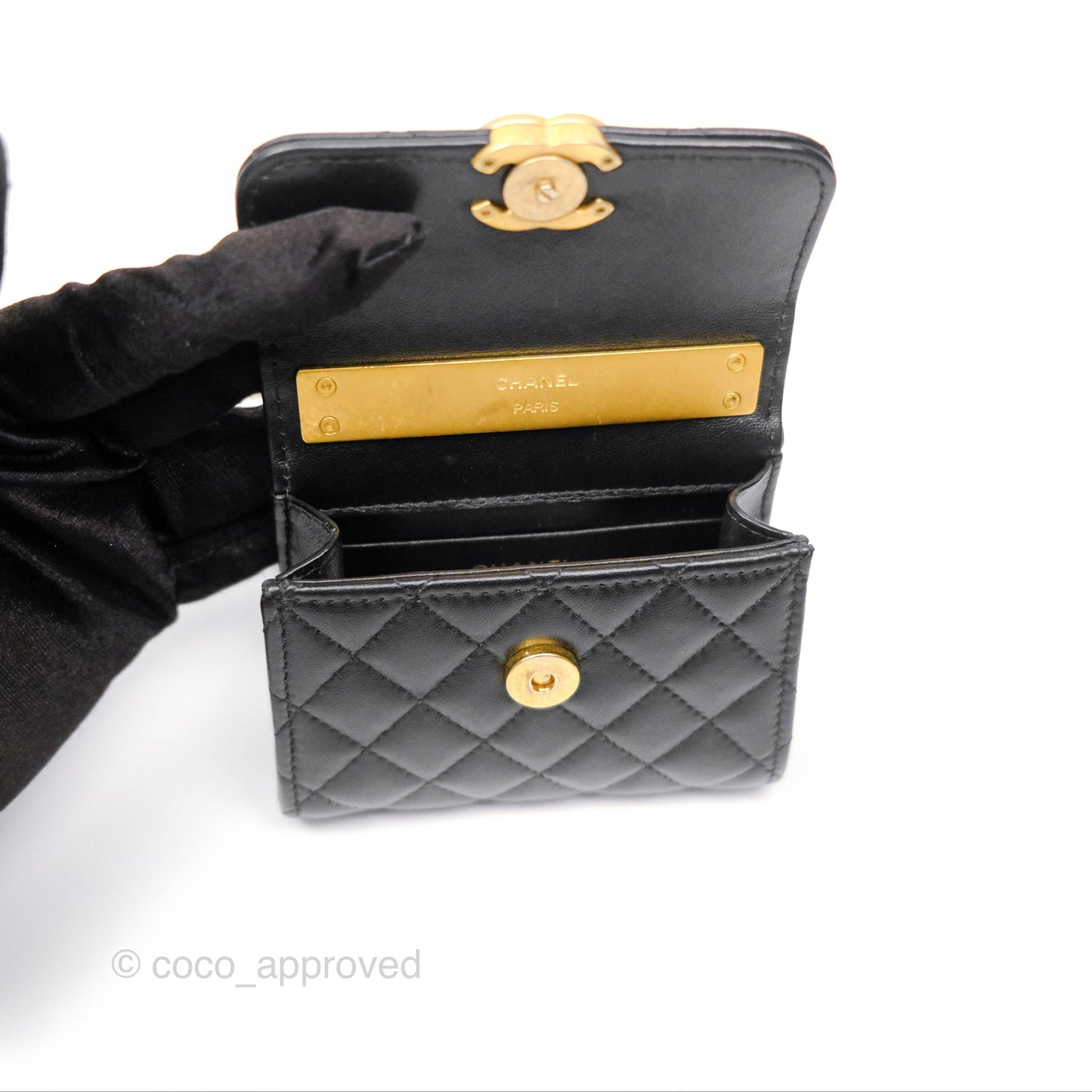 Chanel Mini Enamel Handle Clutch on Chain Black Lambskin Gold Hardware 22B