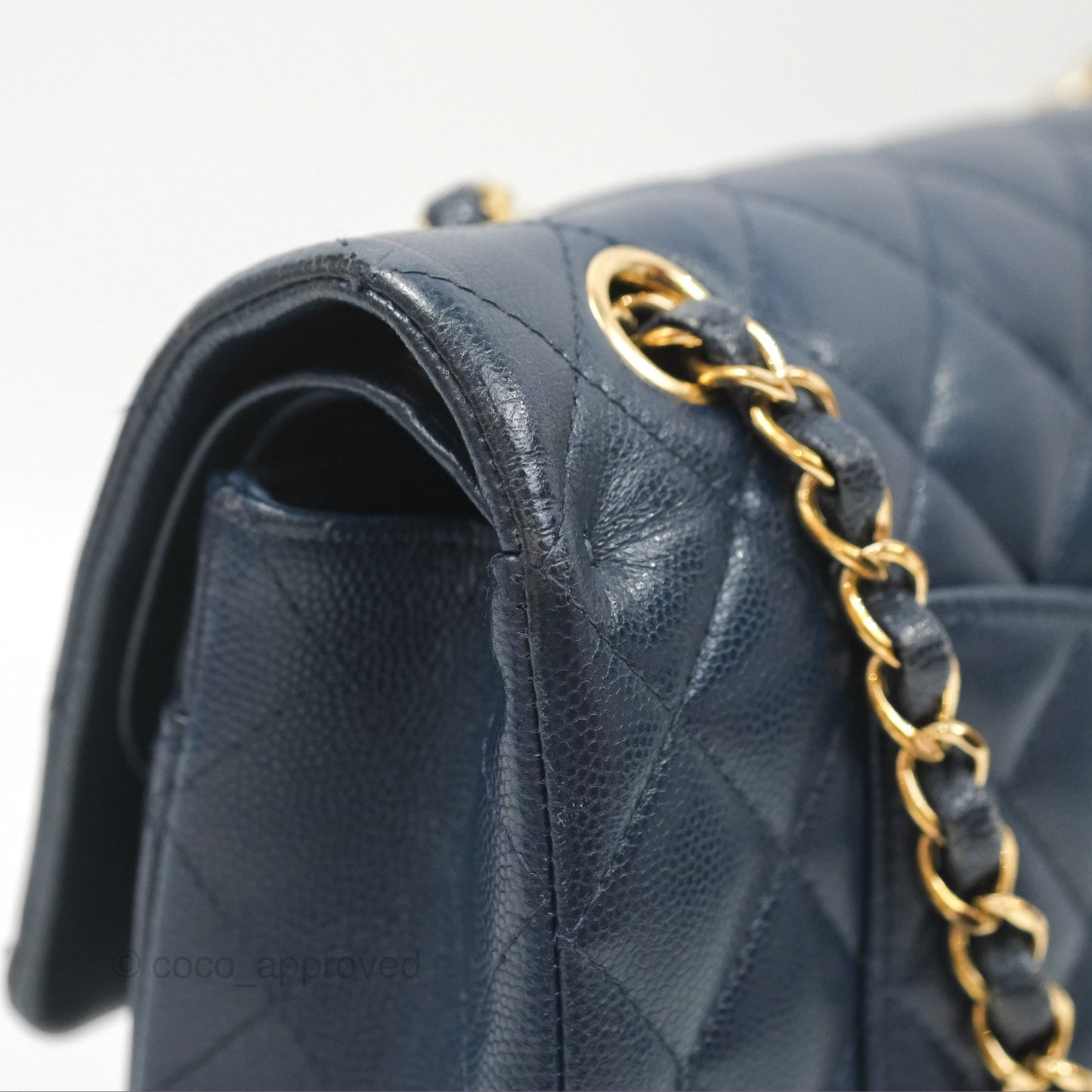 Chanel M/L Medium Classic Flap Quilted Navy Caviar Gold Hardware