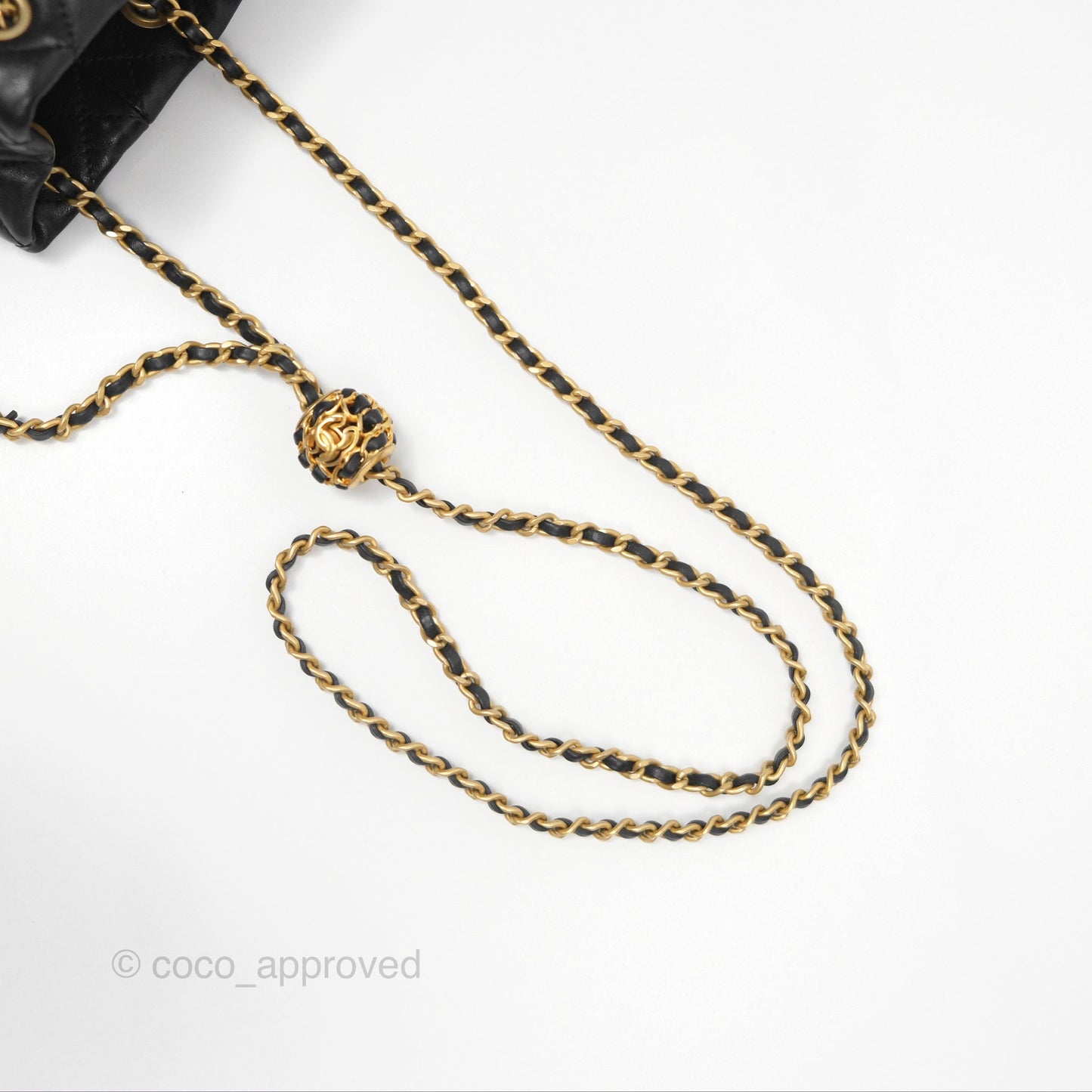 Chanel Pearl Crush Bucket Bag Black Lambskin Aged Gold Hardware 22S