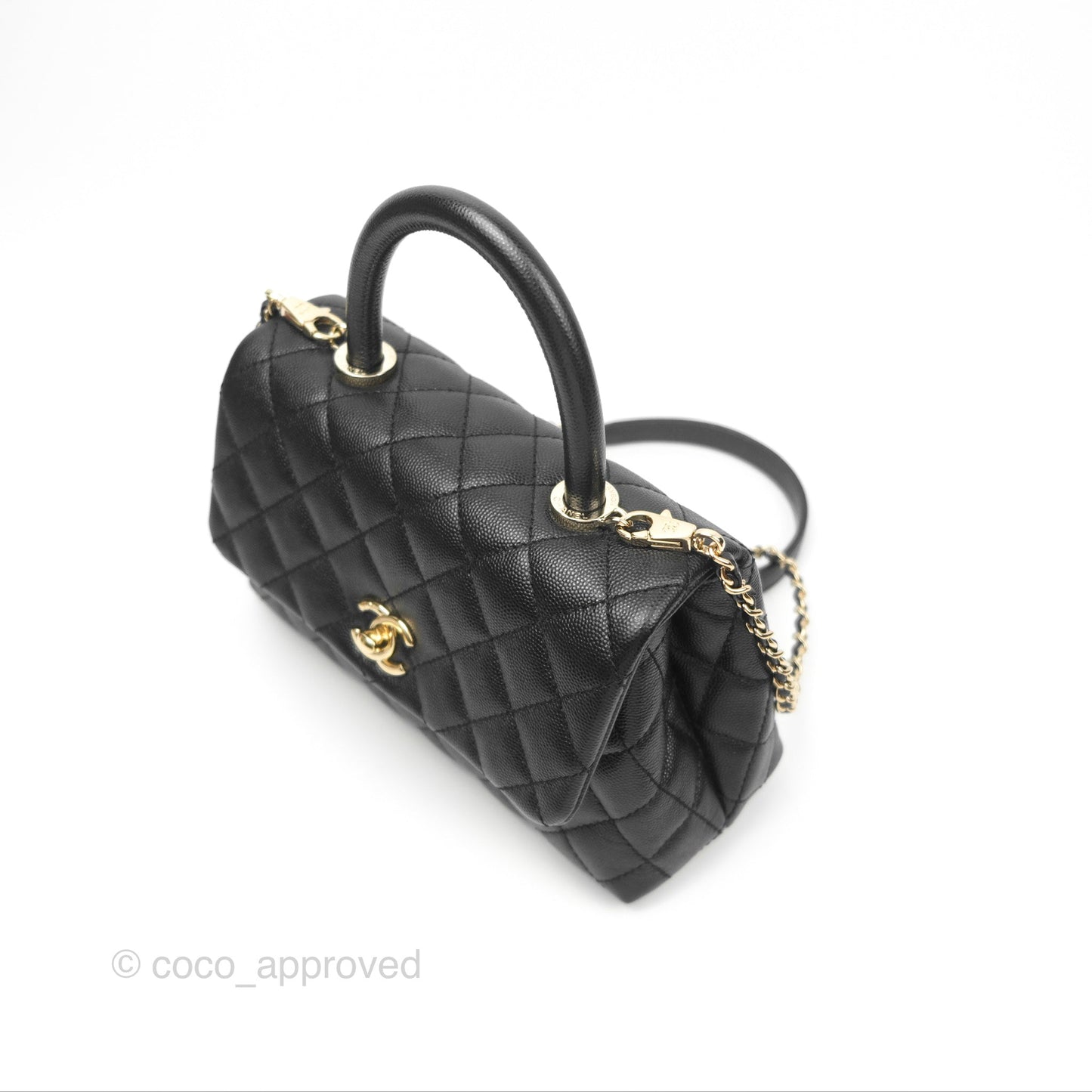 Chanel Small Quilted Coco Handle Black Caviar Gold Hardware