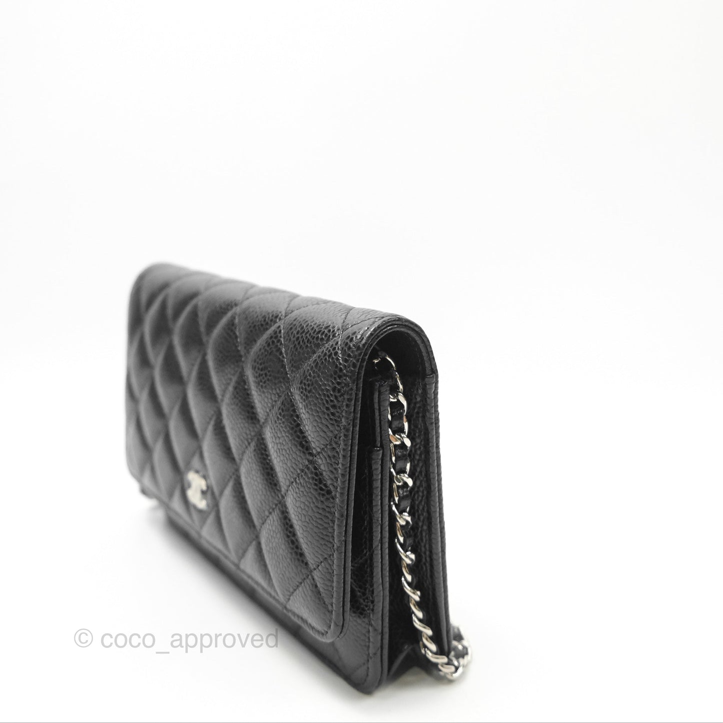 Chanel Quilted Classic Wallet On Chain WOC Black Caviar Silver Hardware