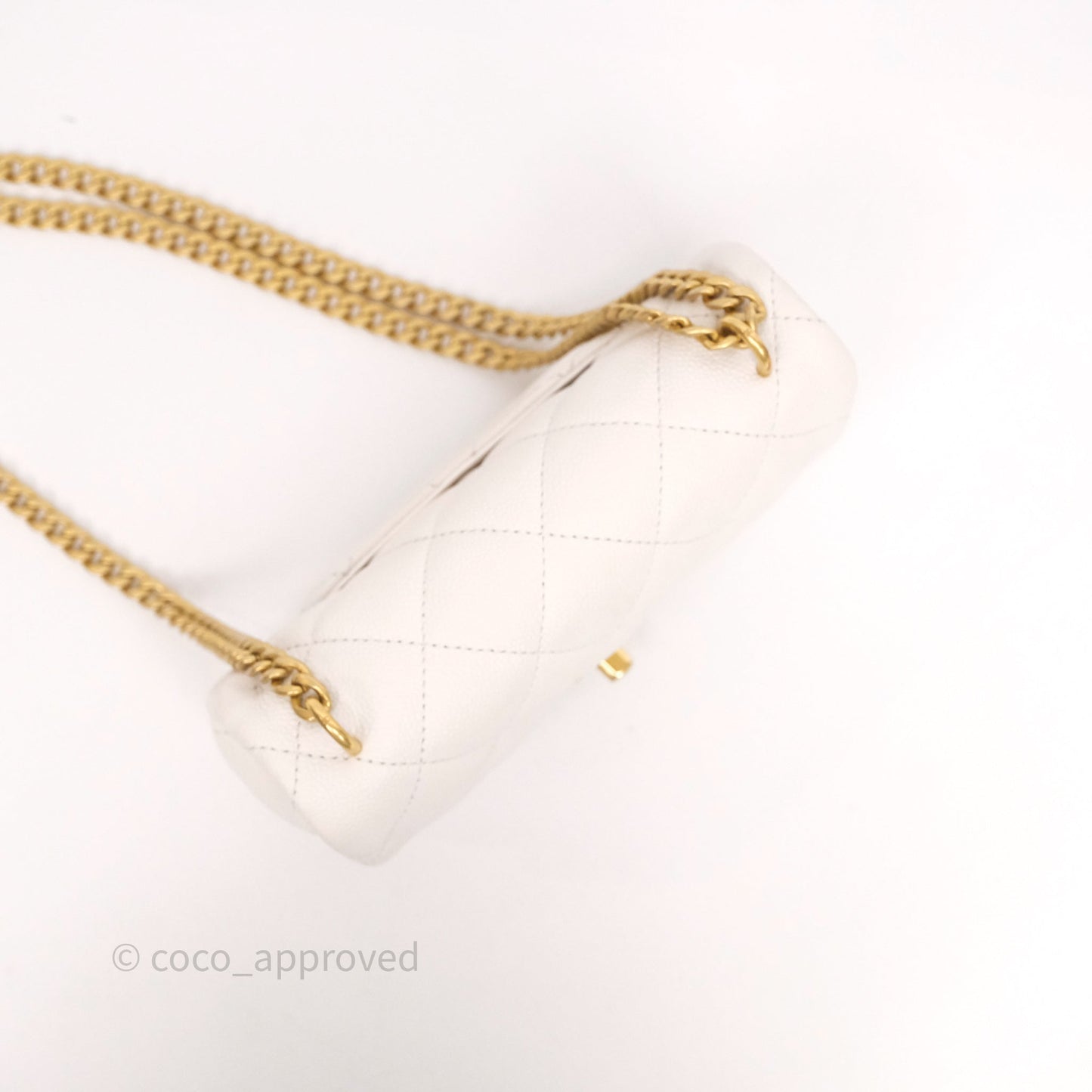 Chanel Heart Crush Mini Flap Bag White Caviar Aged Gold Hardware