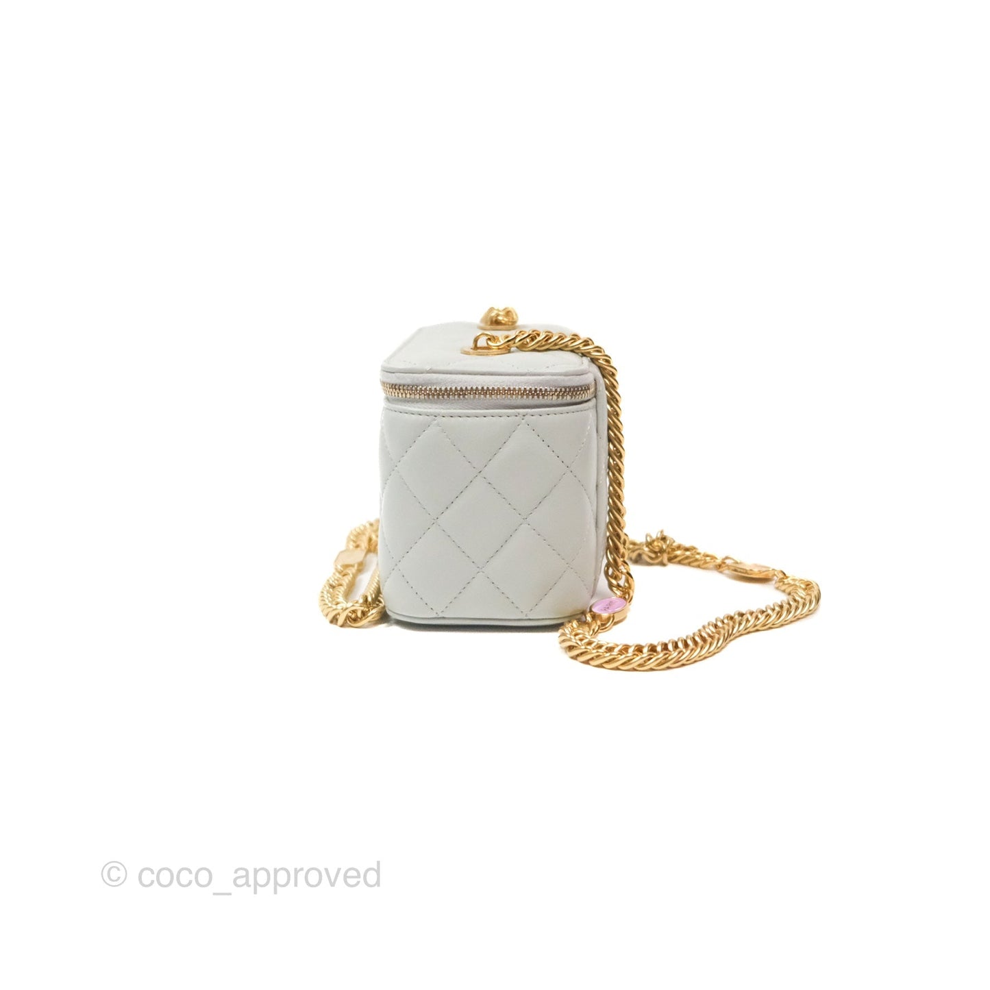 Chanel Quilted Vanity Rectangular with Chain Grey Blue Lambskin Gold Hardware