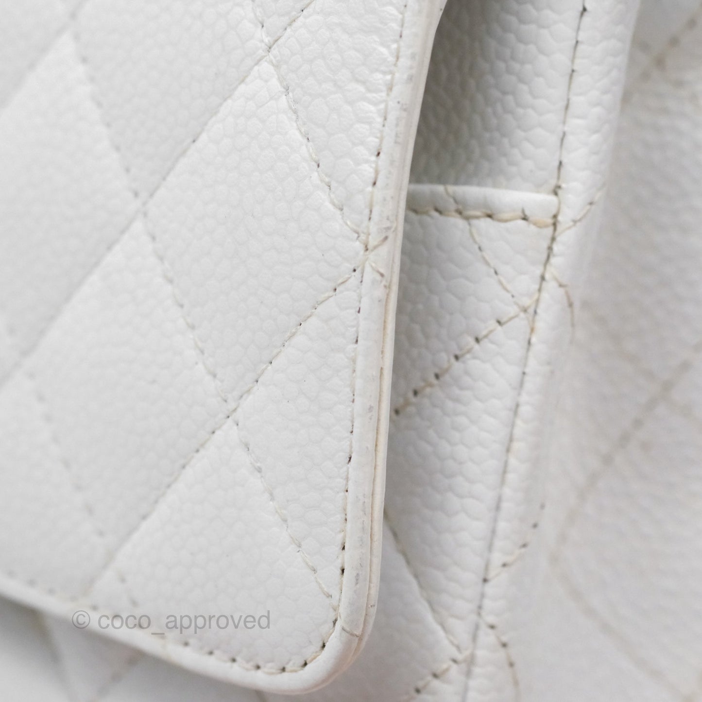 Chanel Classic M/L Medium Double Flap White Caviar Silver Hardware