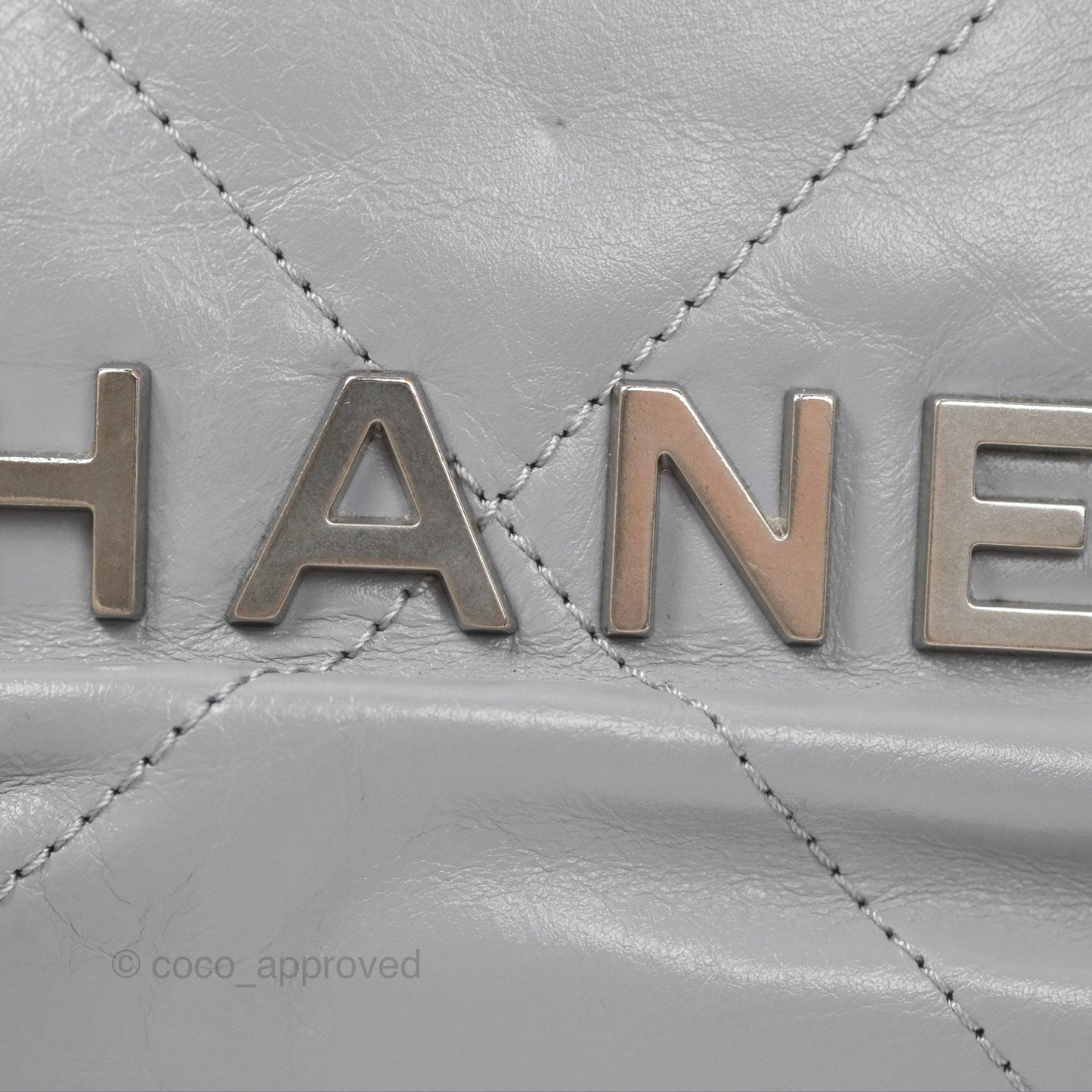 Chanel 22 Mini Bag Light Grey Shiny Crumpled Calfskin Matte Silver Hardware