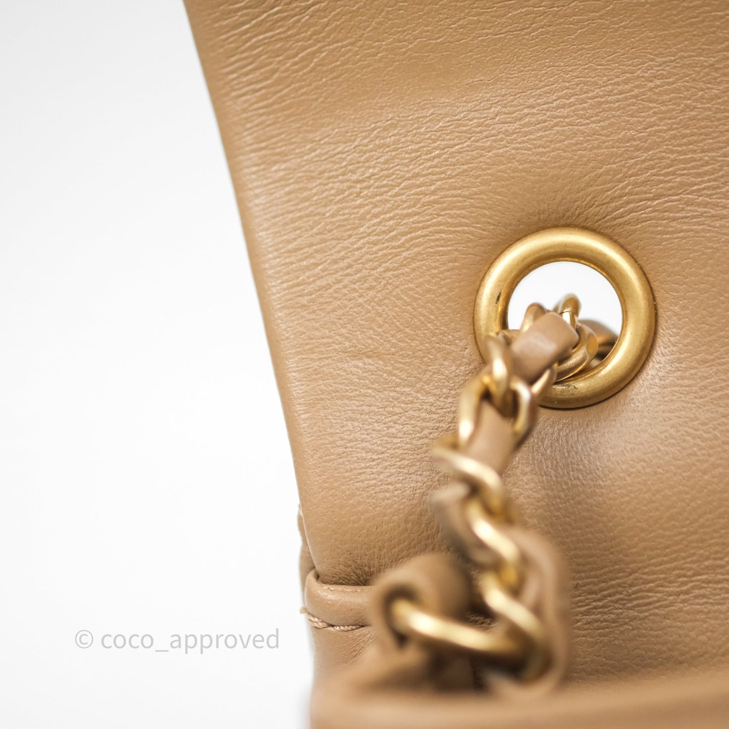 Chanel Mini Flap Bag With Heart CC Charm Dark Beige Lambskin Aged Gold Hardware