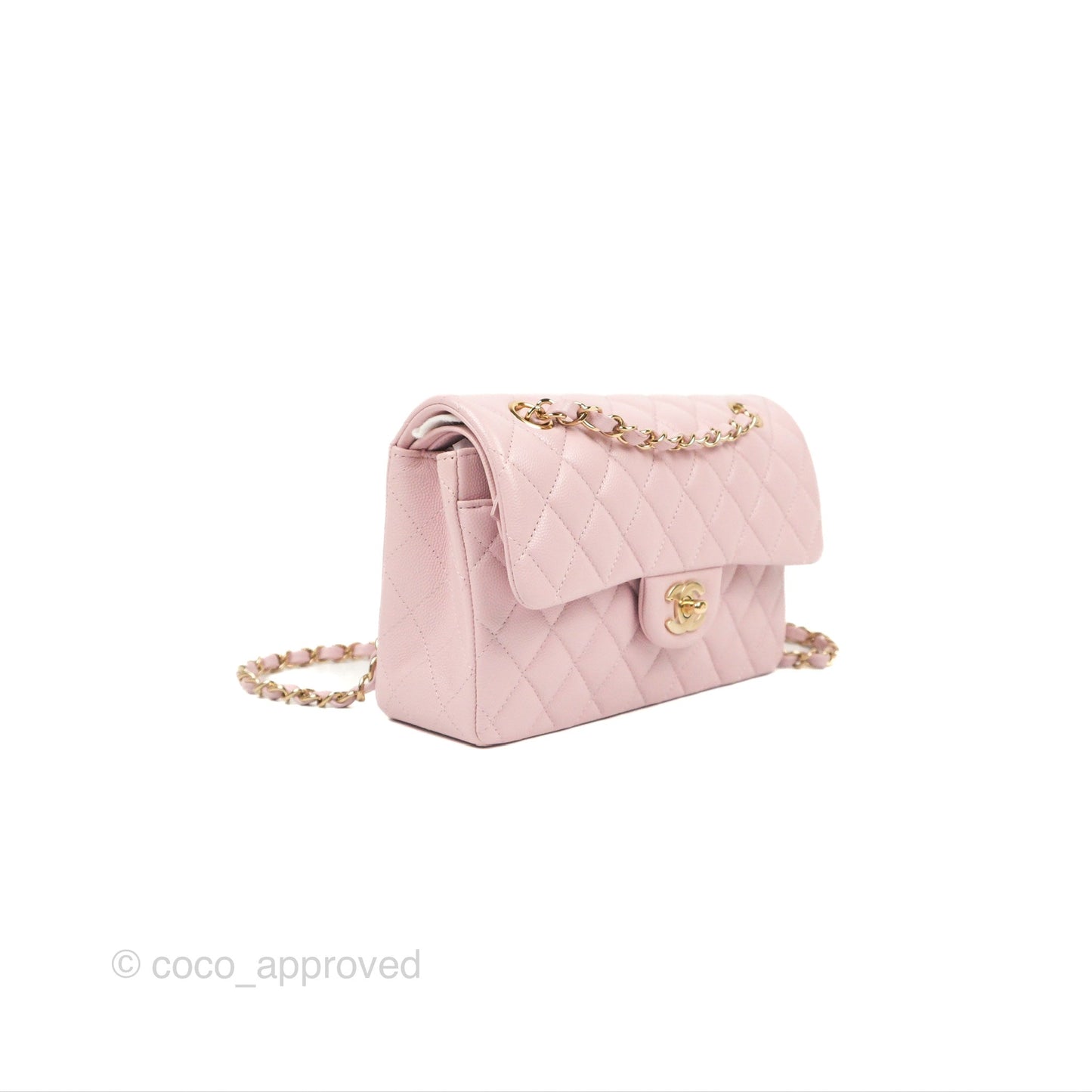 Chanel Small Classic Quilted Flap Pink Caviar Gold Hardware 21S