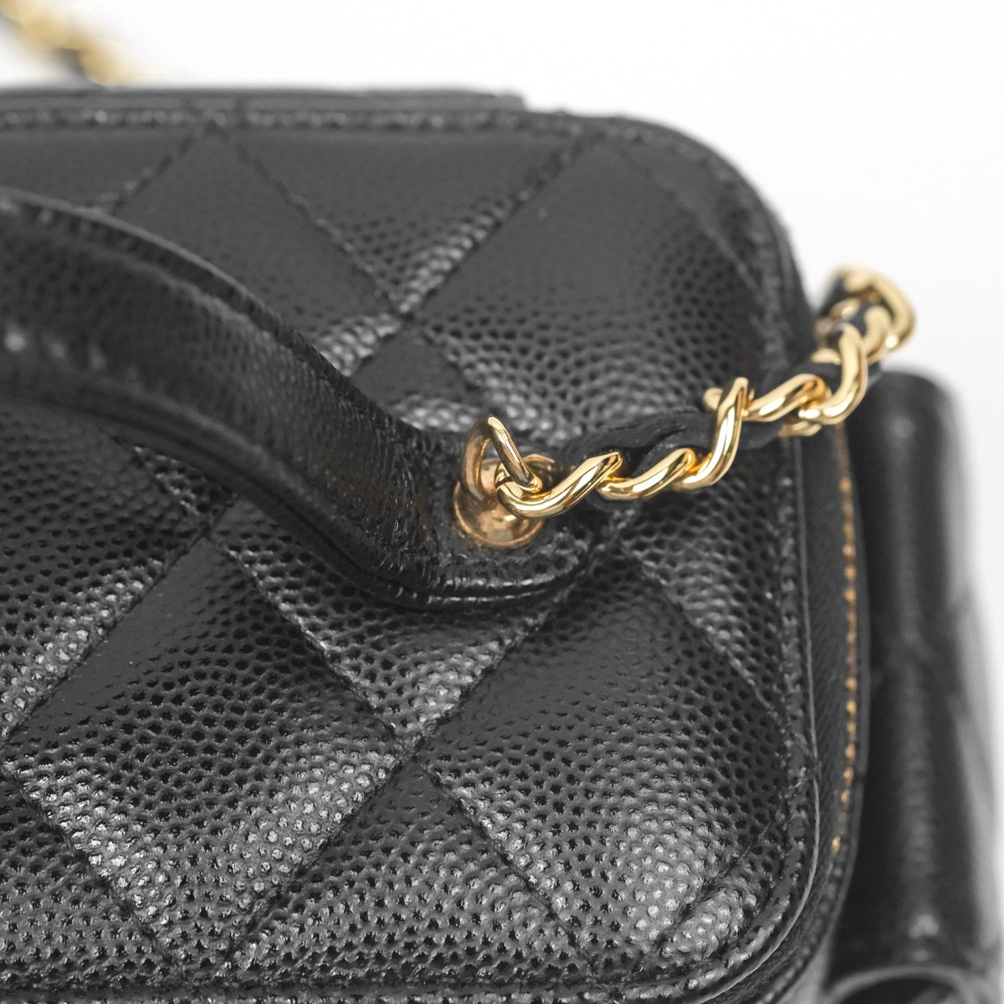 Chanel Cargo Pocket Top Handle Vanity with Chain Black Caviar Gold Hardware