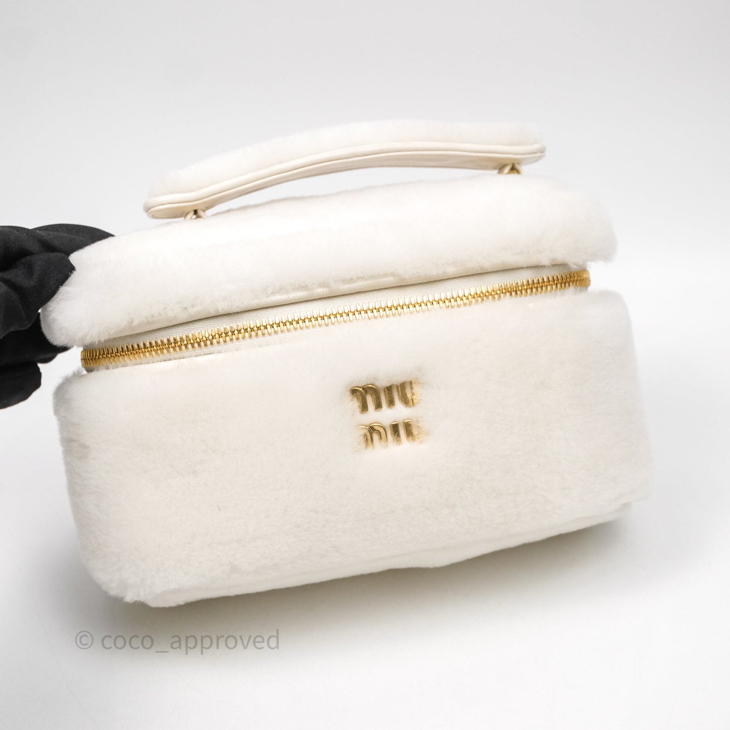 Miu Miu Shearling Vanity Case White Gold Hardware