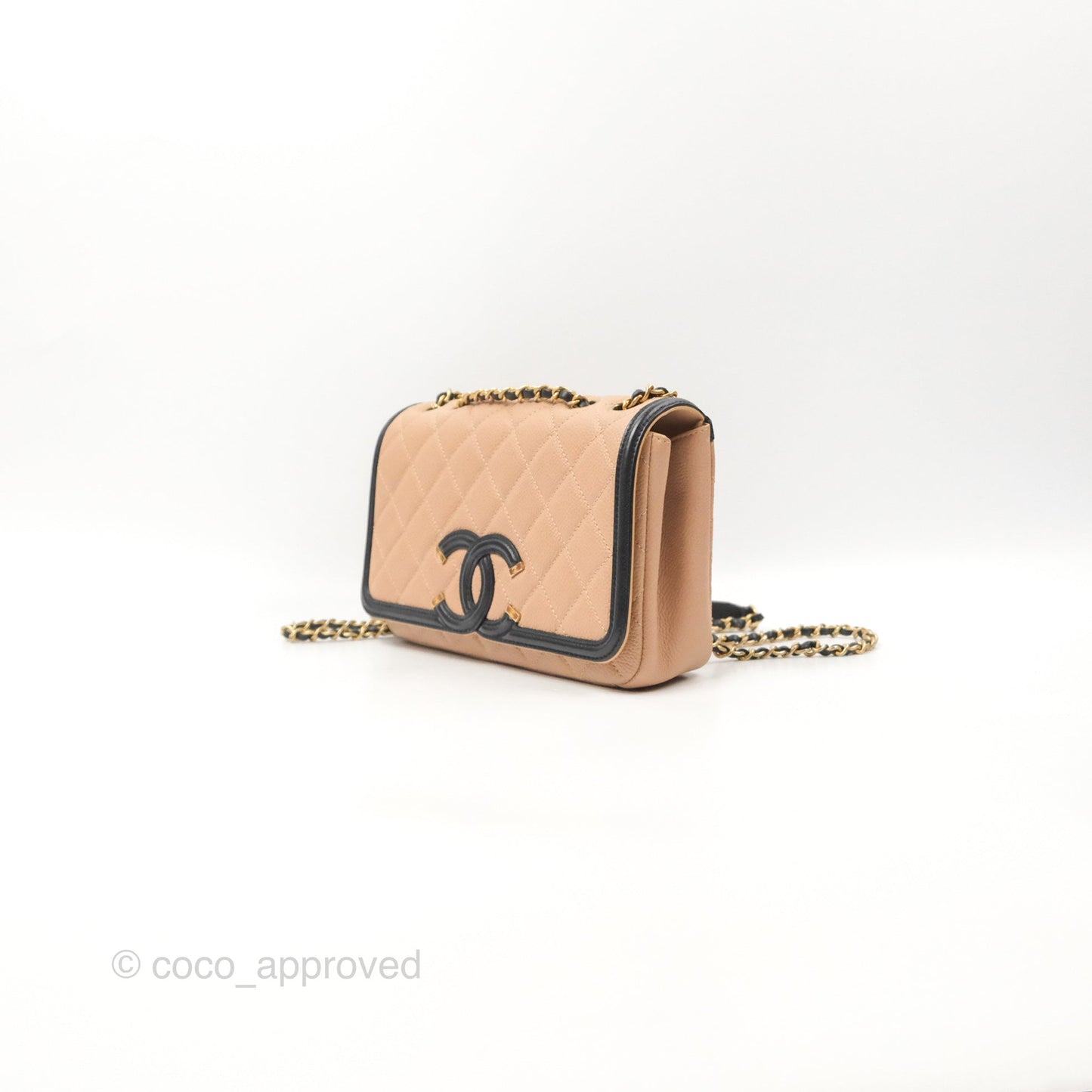 Chanel Quilted Small CC Filigree Flap Beige Black Caviar