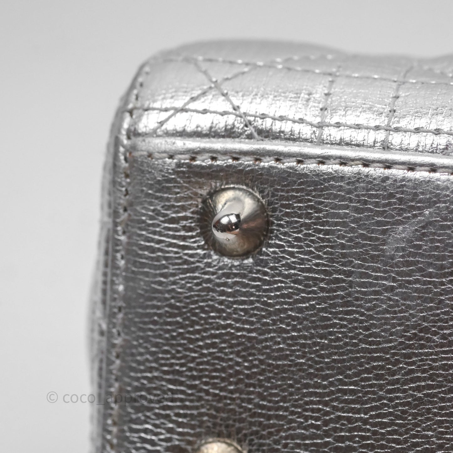 Christian Dior Small Lady Dior My ABCDior Silver Metallic Grained Calfskin Cannage