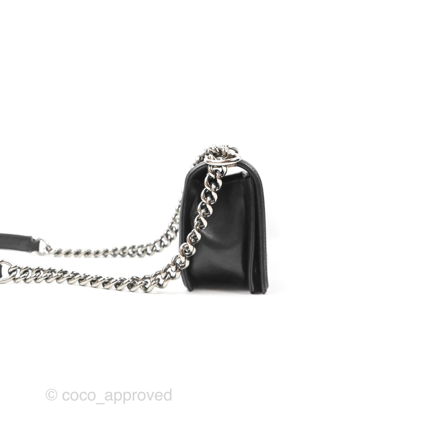 Chanel Small Chevron Boy Black Calfskin Silver Hardware