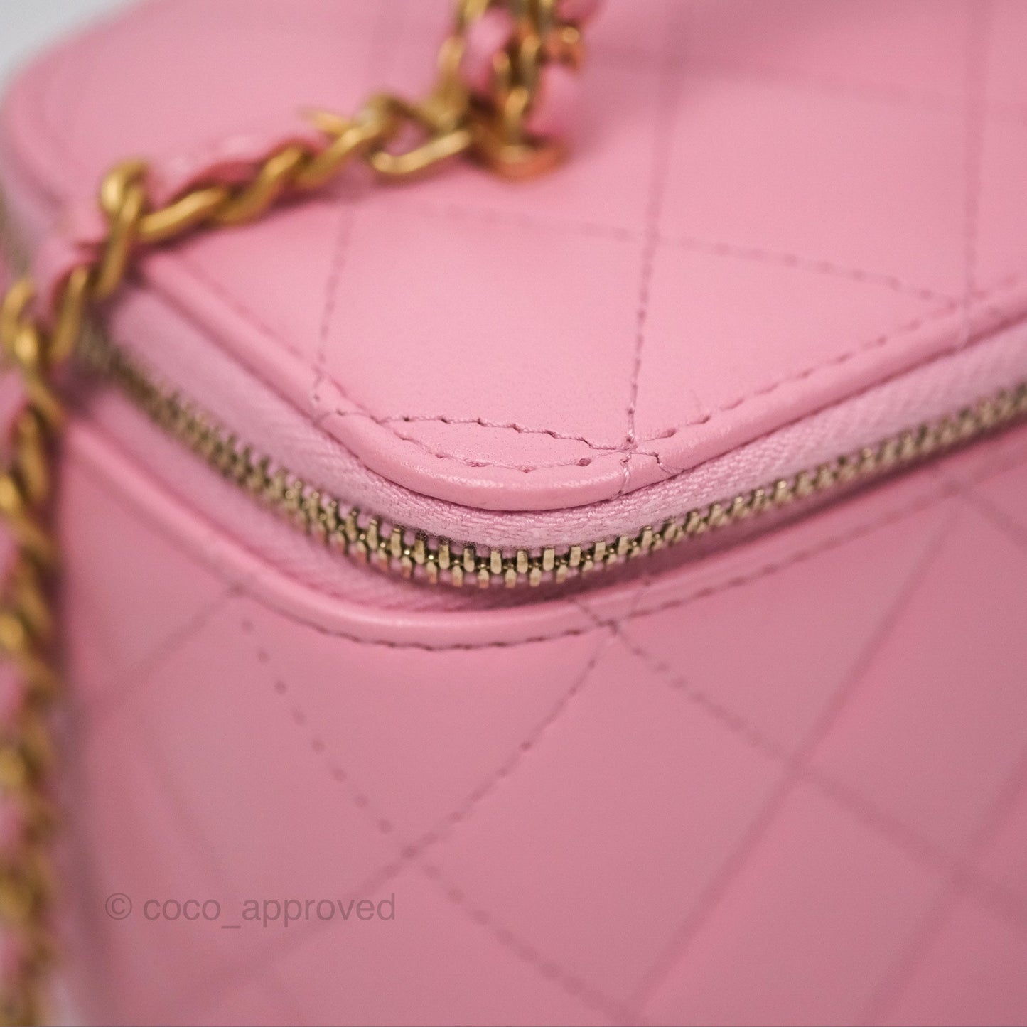 Chanel Vanity Rectangular with Top Handle Pink Lambskin Aged Gold Hardware