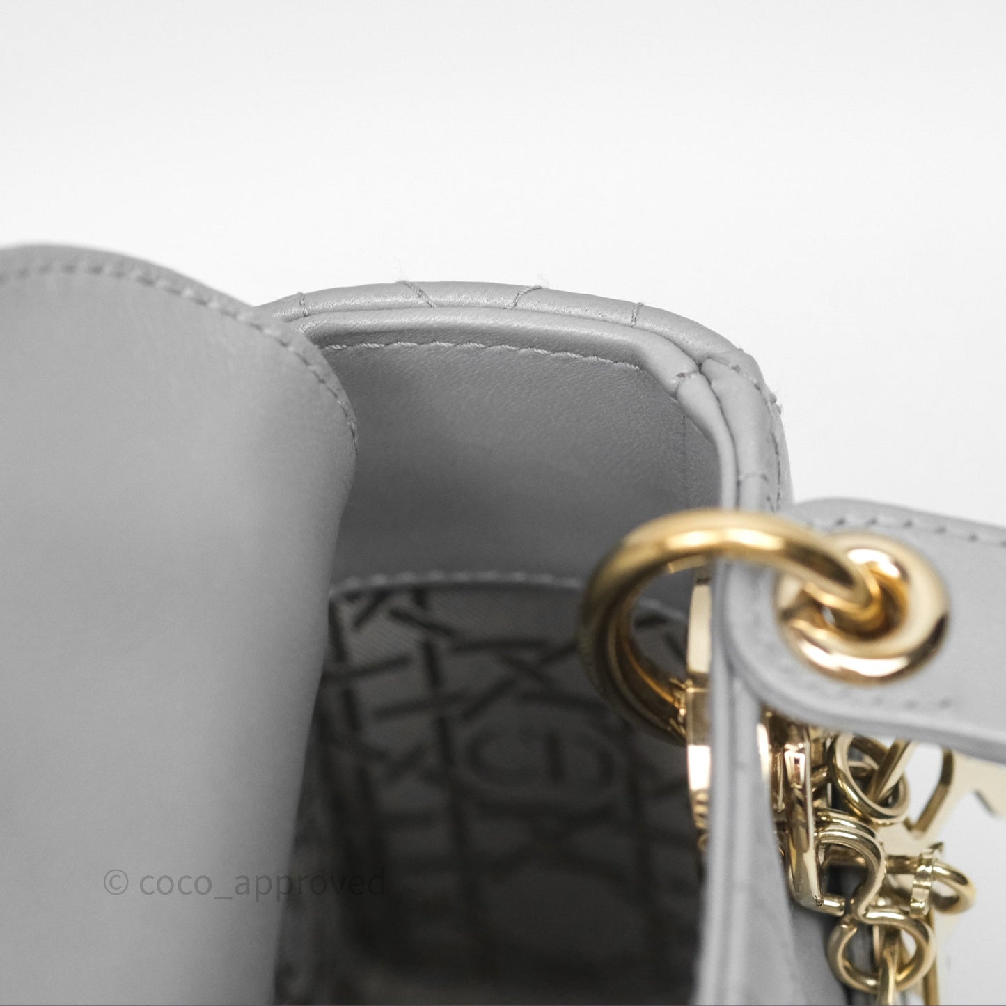 Christian Dior Mini Lady Dior Iridescent Grey Lambskin Cannage Gold Hardware