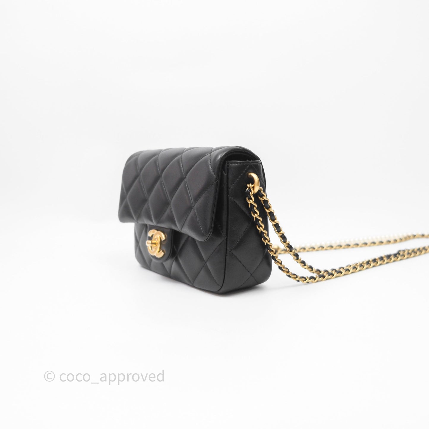 Chanel My Perfect Mini With Pearl Quilted Black Lambskin Gold Hardware