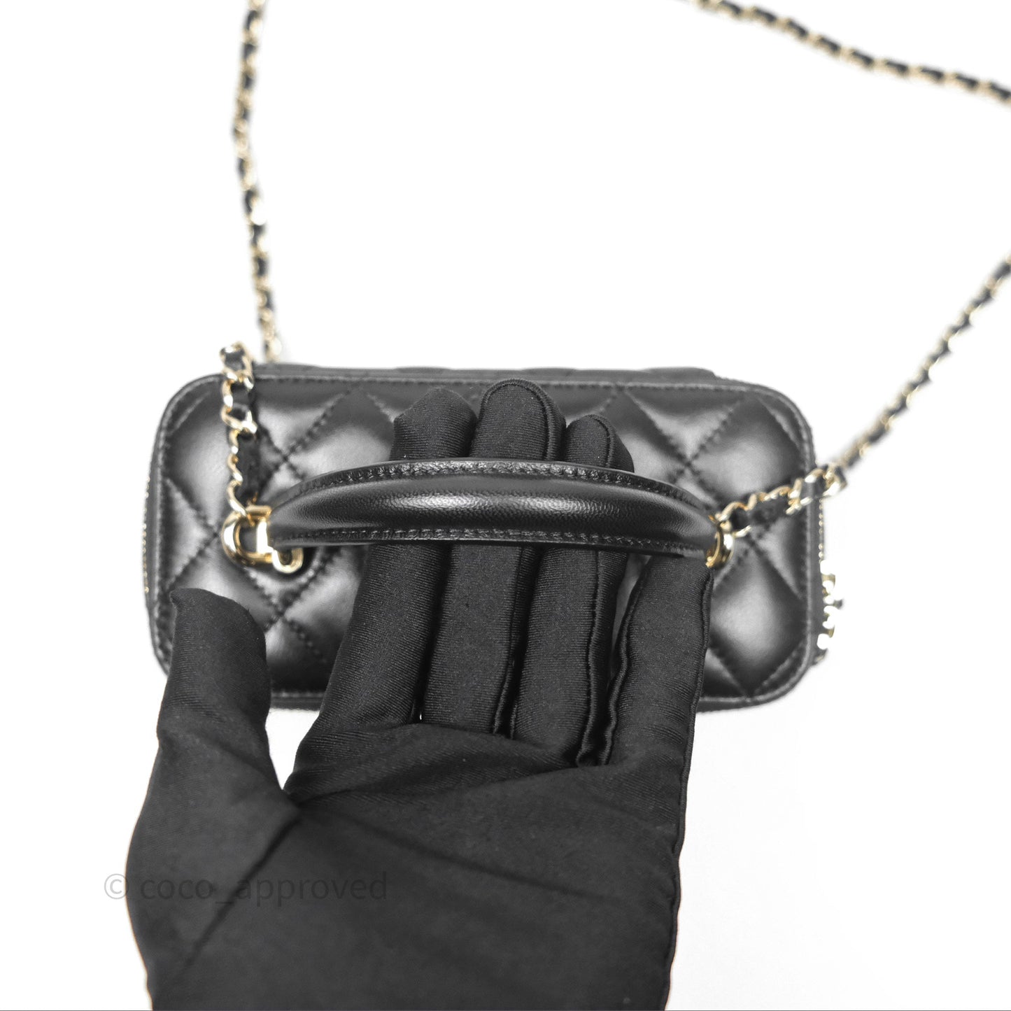 Chanel Vanity Rectangular Top Handle Black Lambskin Gold Hardware