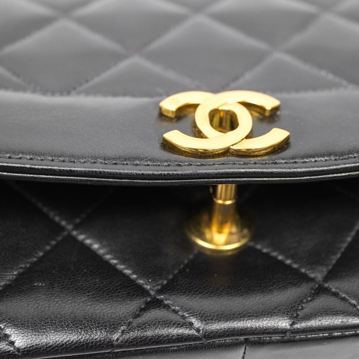 Chanel Vintage Medium Classic Diana Flap Bag Black Lambskin 24K Gold Hardware
