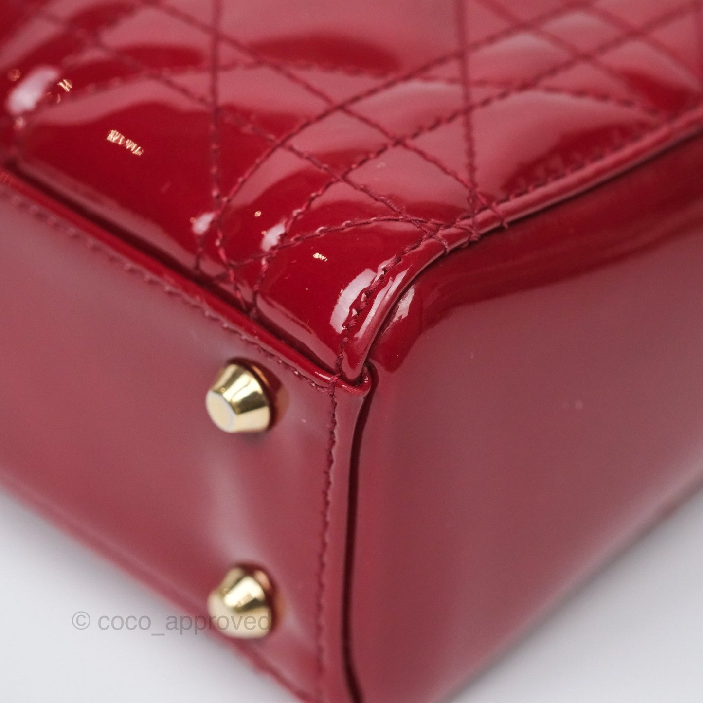 Christian Dior Mini Lady Dior Red Patent Cannage Gold Hardware