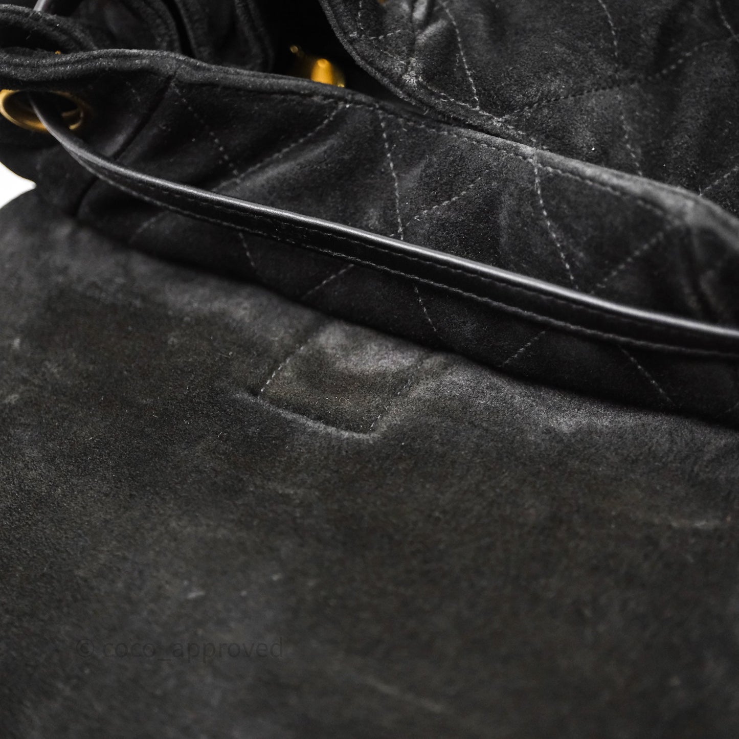 Chanel Vintage Quilted Suede CC Backpack Black Gold Hardware