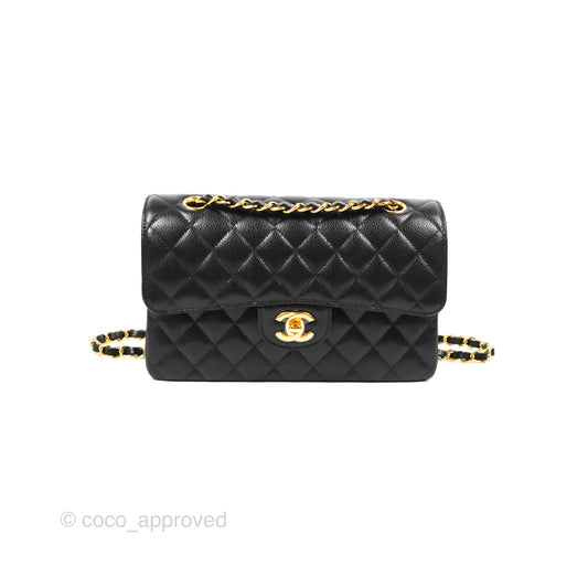 Chanel Small Classic Quilted Flap Black Caviar Gold Hardware