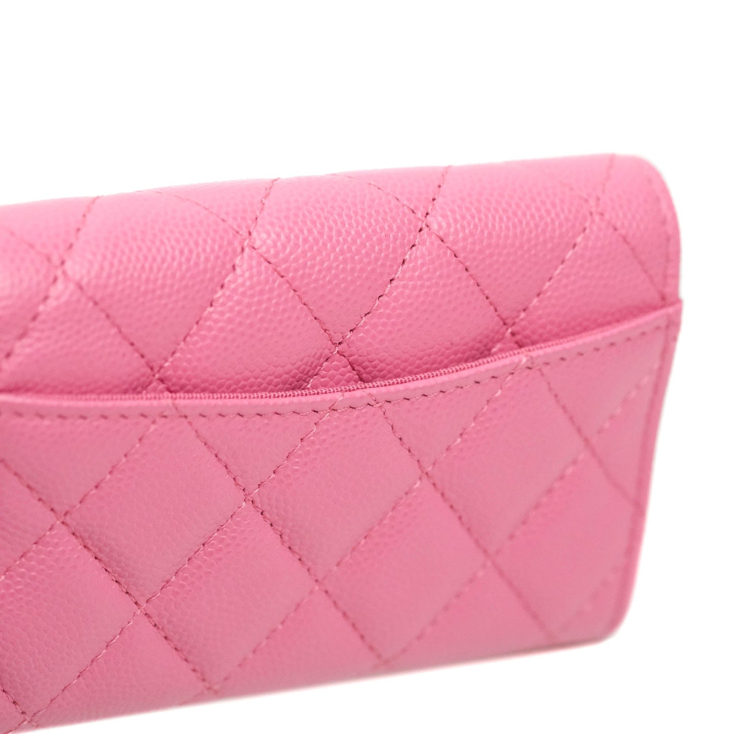 Chanel Caviar Quilted Flap Card Holder Pink Gold Hardware