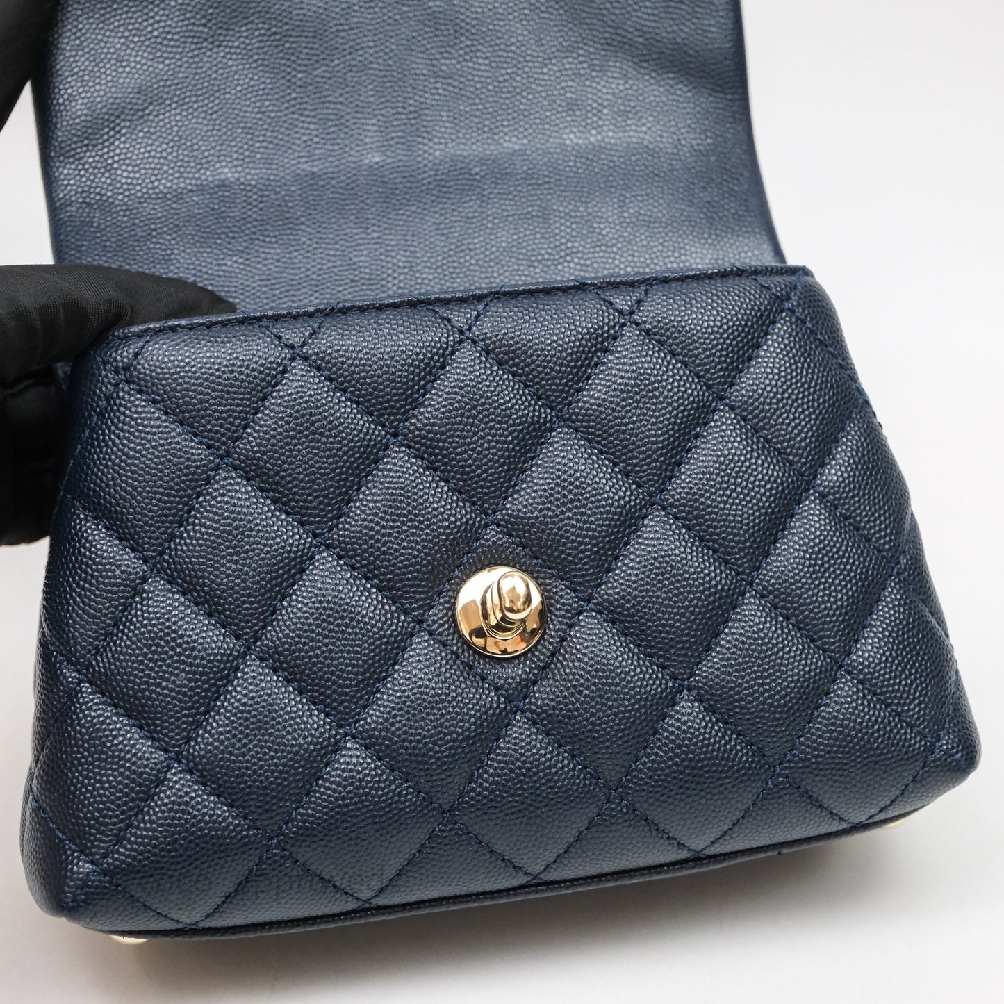 Chanel Mini Coco Handle Quilted Navy Caviar Gold Hardware Lizard Embossed Handle