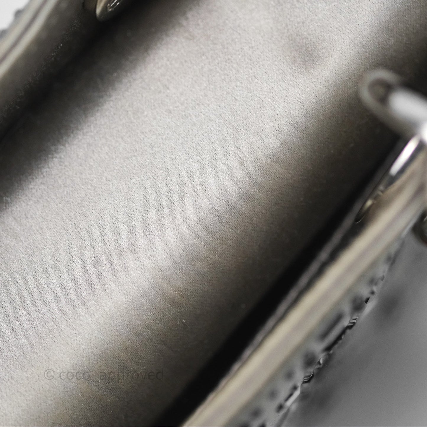 Christian Dior Mini Lady Dior Bag Grey Strass Cannage Satin Silver Hardware