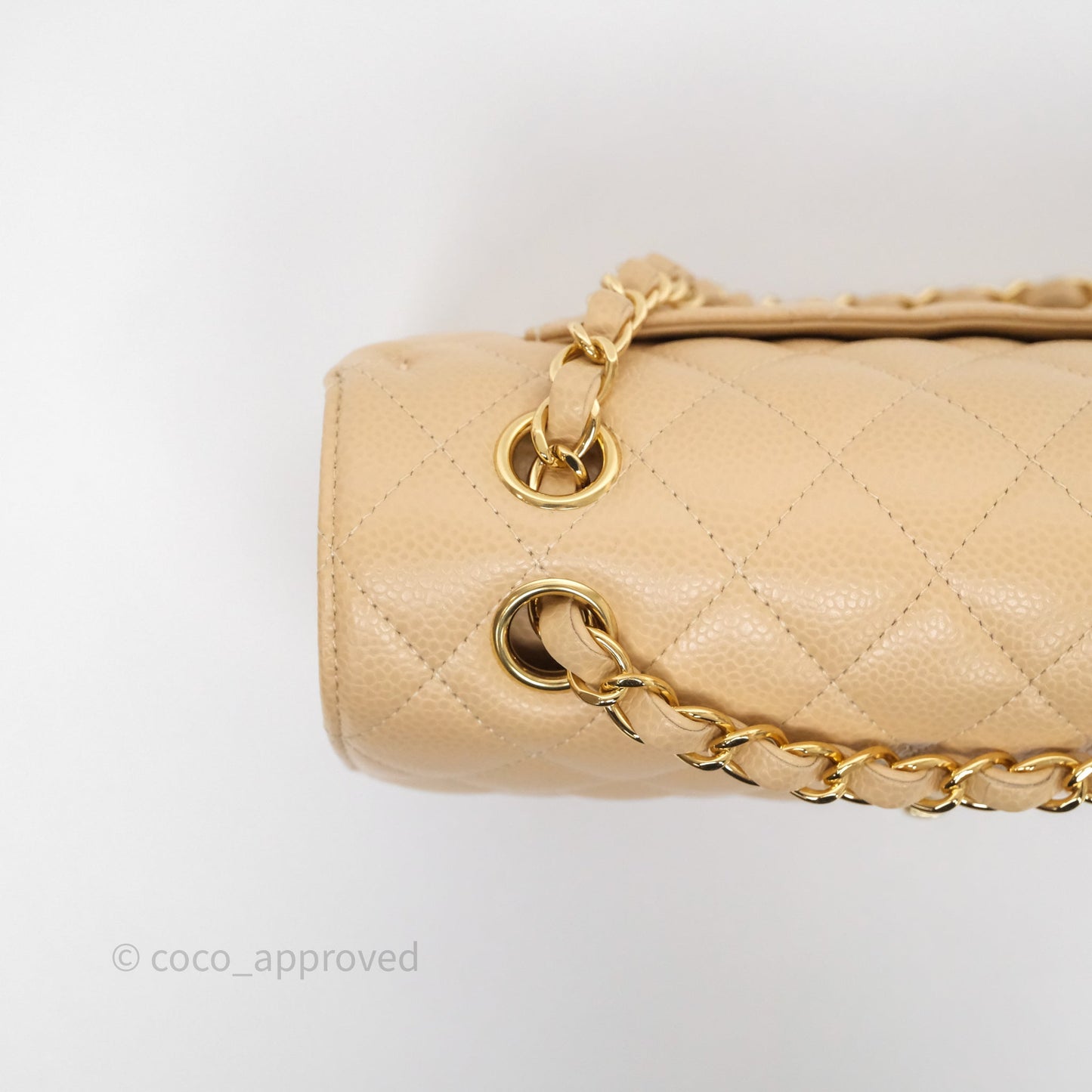 Chanel Small Classic Flap Quilted Beige Caviar Gold Hardware