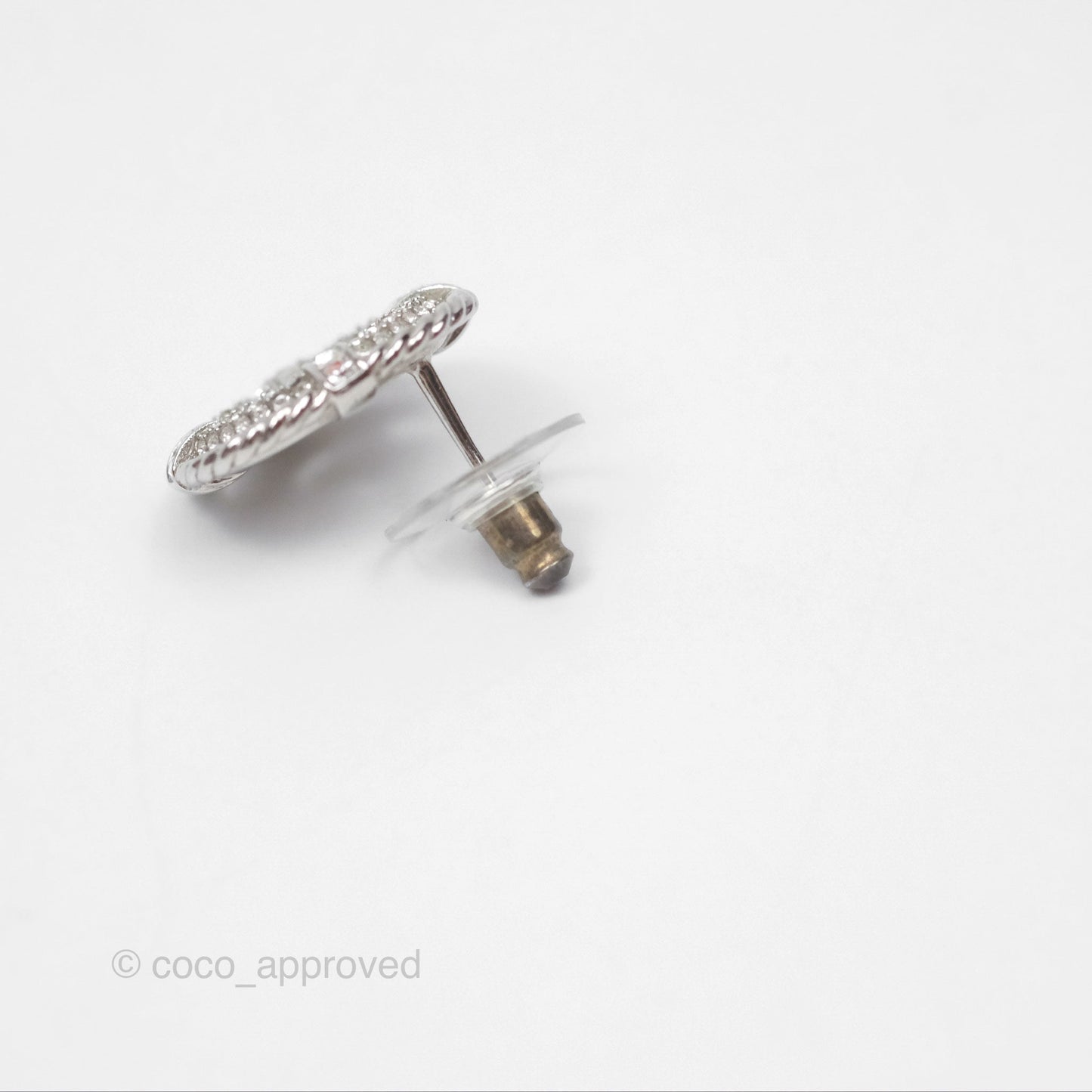 Chanel Crystal CC Square Earrings Silver Tone 19C