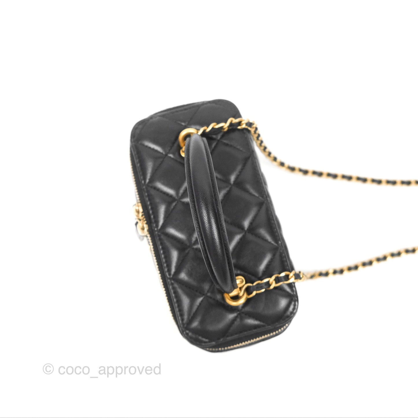 Chanel Vanity Rectangular Top Handle Black Lambskin Aged Gold Hardware