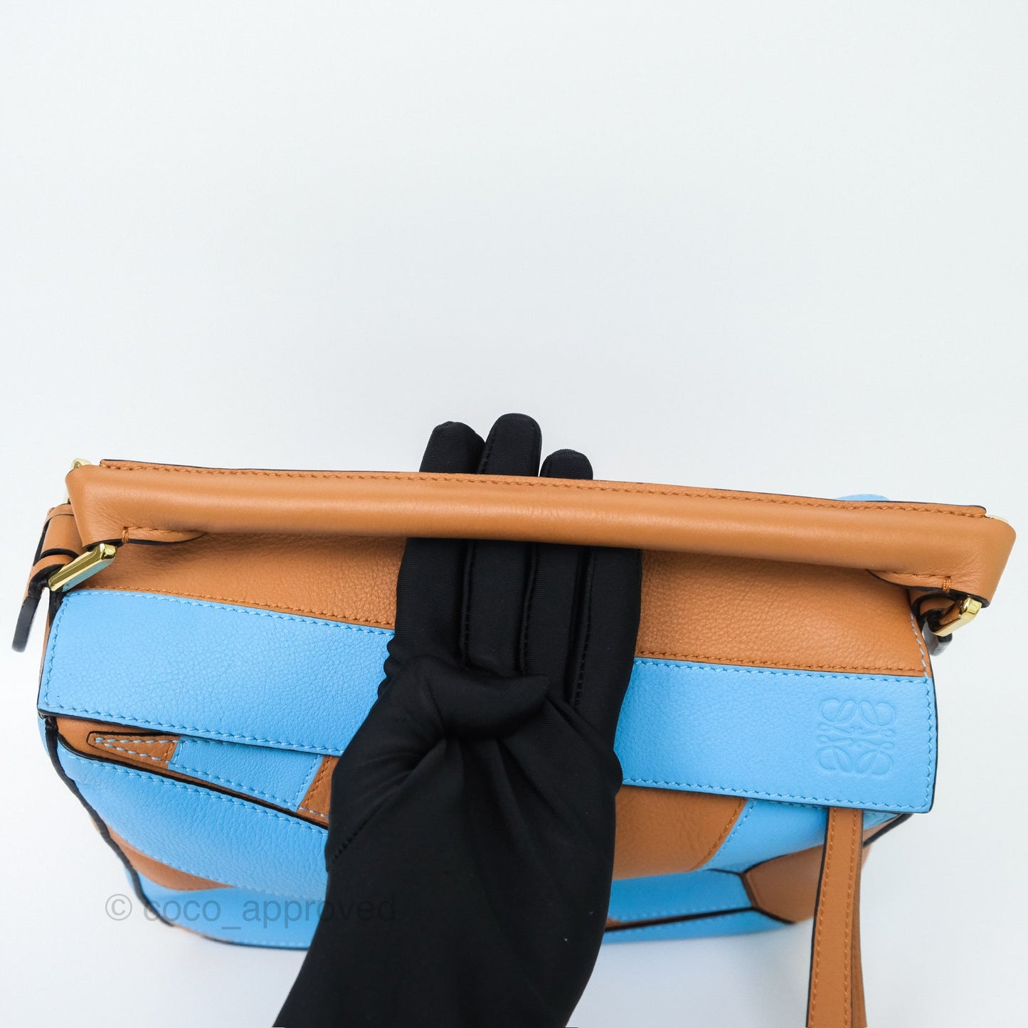 Loewe Small Rugby Puzzle Blue Tan Calfskin