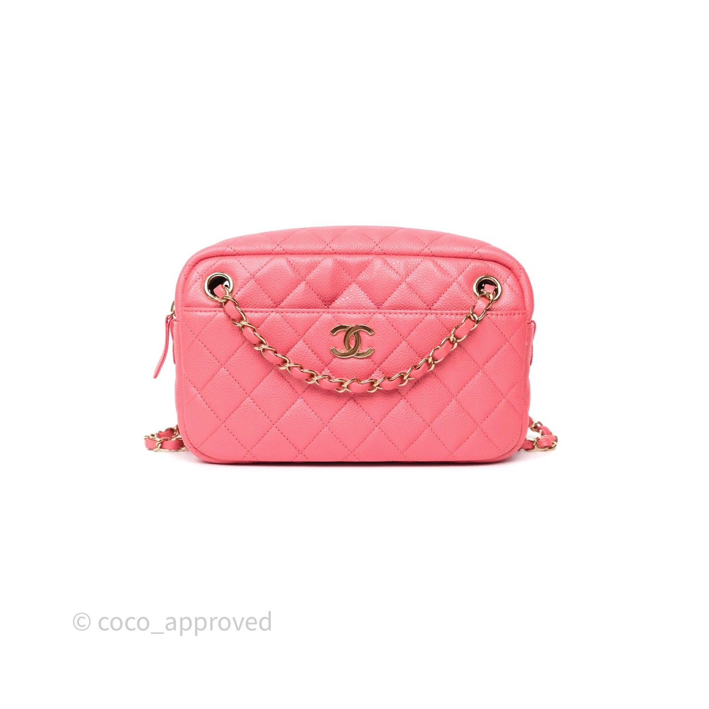 Chanel Camera Case Quilted Pink Shiny Caviar Gold Hardware