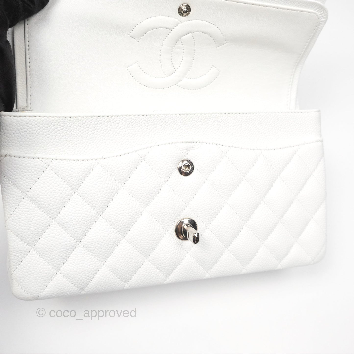 Chanel Classic M/L Medium Flap Quilted White Caviar Silver Hardware