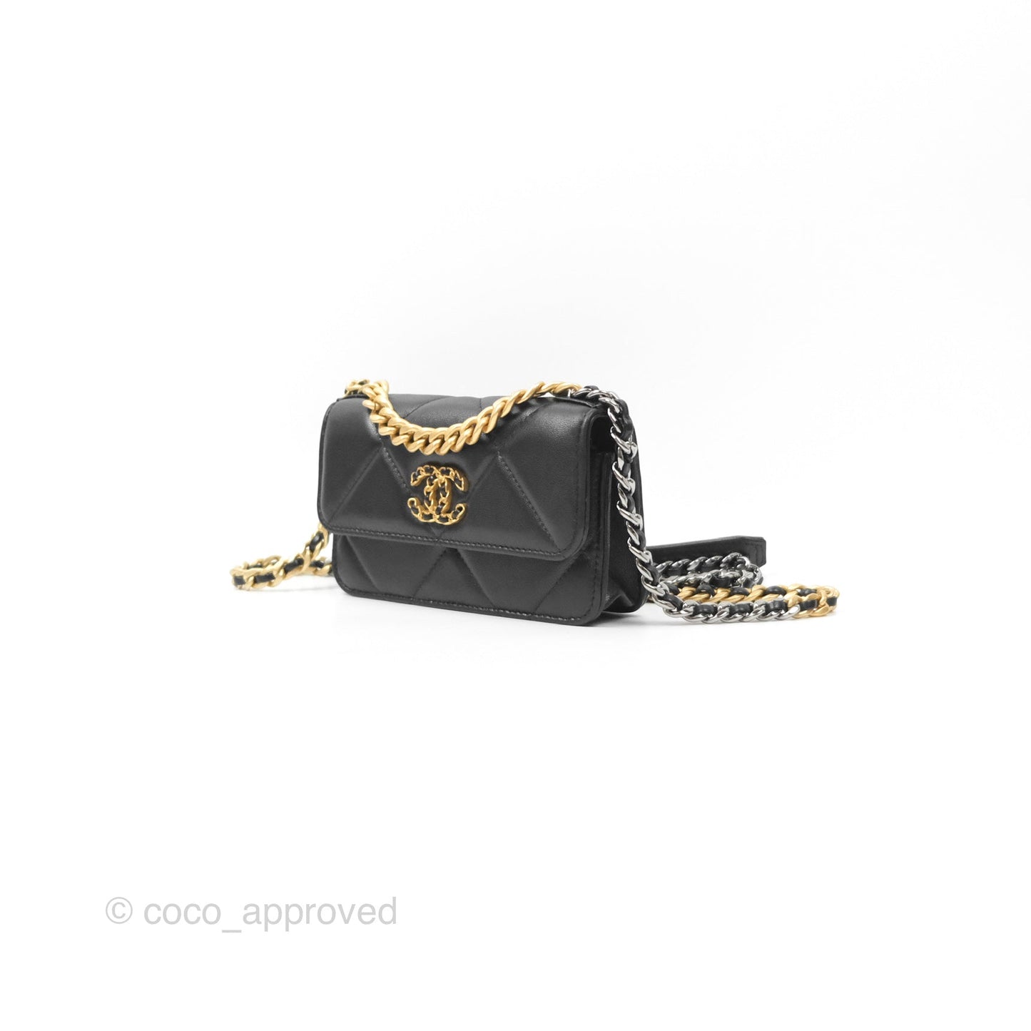 Chanel 19 Mini WOC Flap Phone Holder Black Lambskin Mixed Hardware