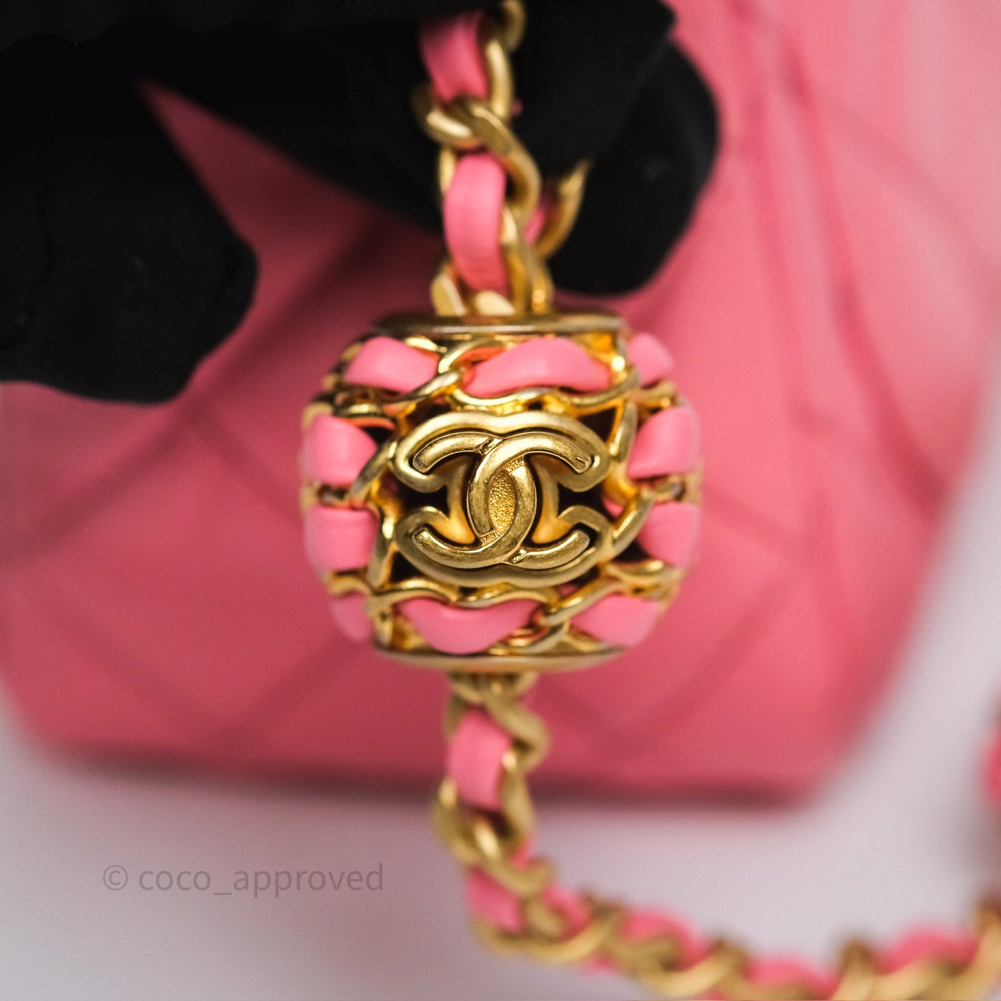 Chanel Pearl Crush Mini Square Quilted Pink Lambskin Aged Gold Hardware