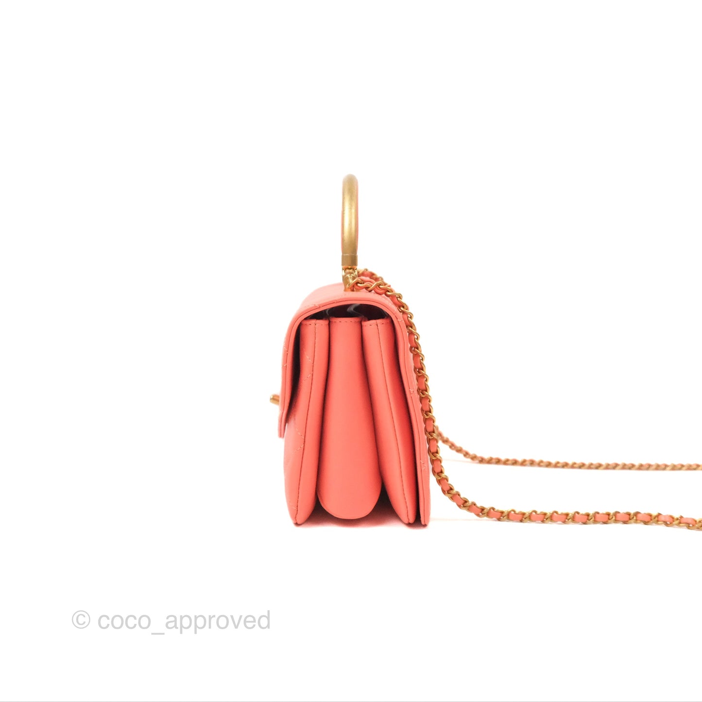Chanel Metal Top Handle Flap Bag Iridescent Orange Claire Calfskin Aged Gold Hardware