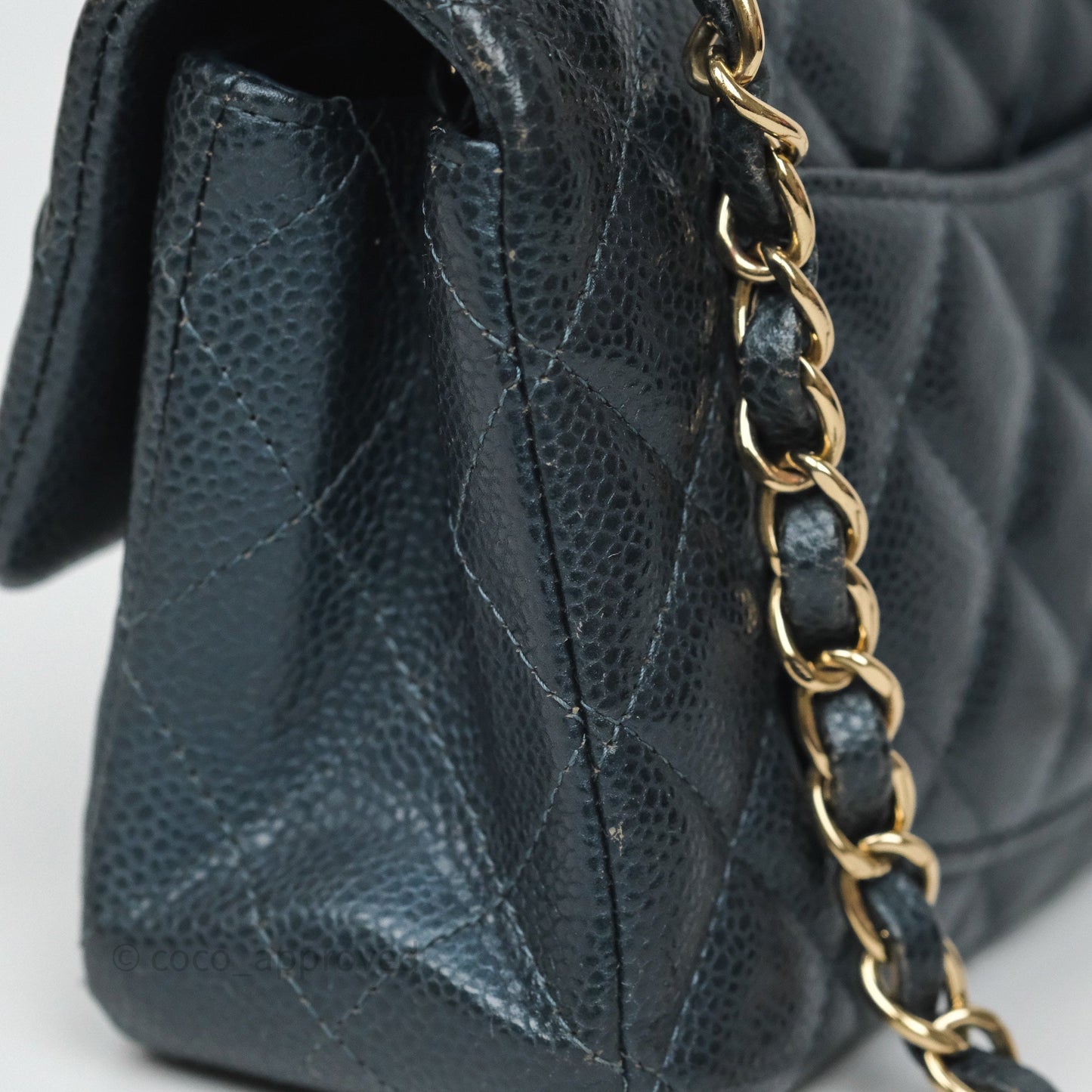 Chanel Mini Rectangular Quilted Iridescent Teal Caviar Gold Hardware