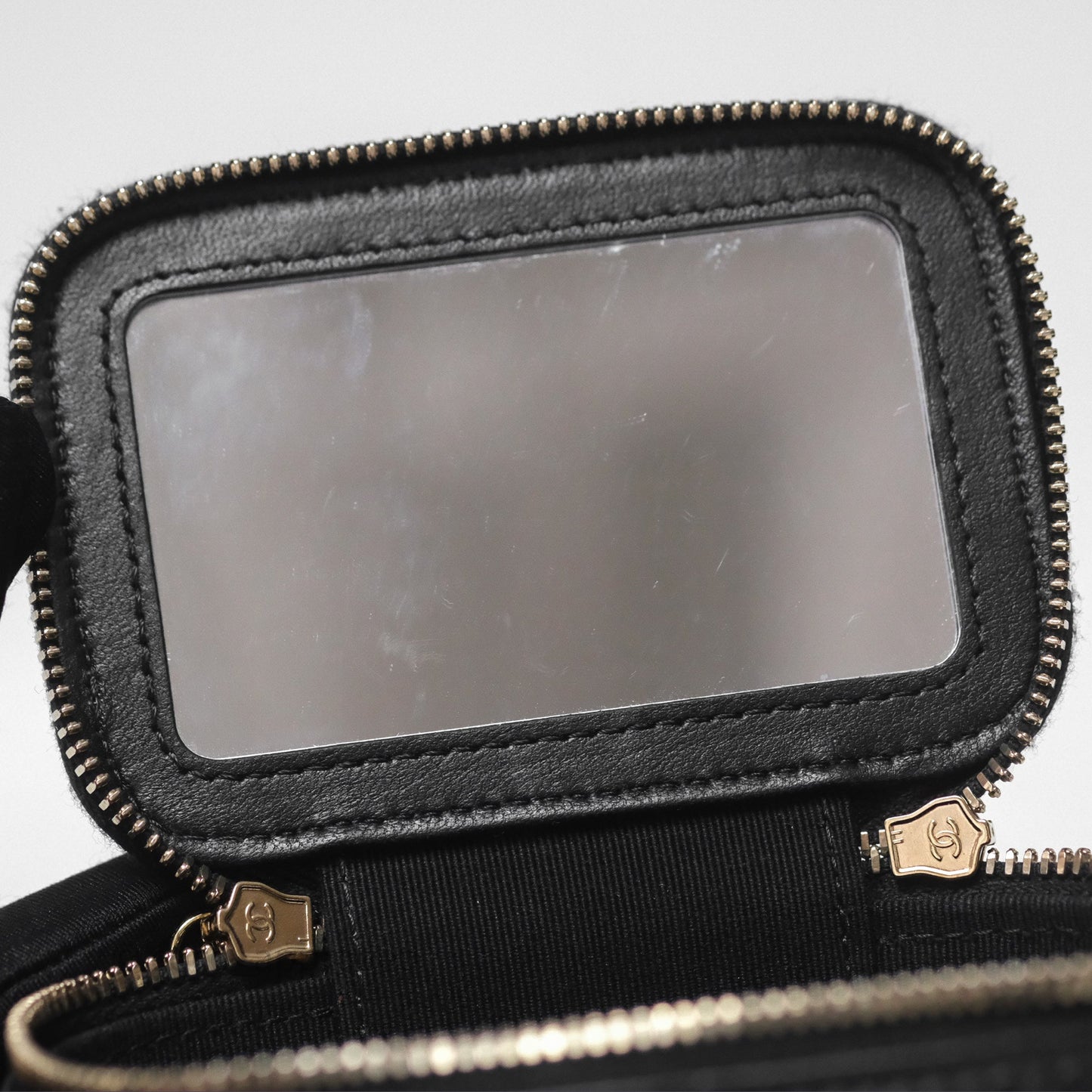 Chanel Mini Vanity With Pearl Chain Black Lambskin Gold Hardware