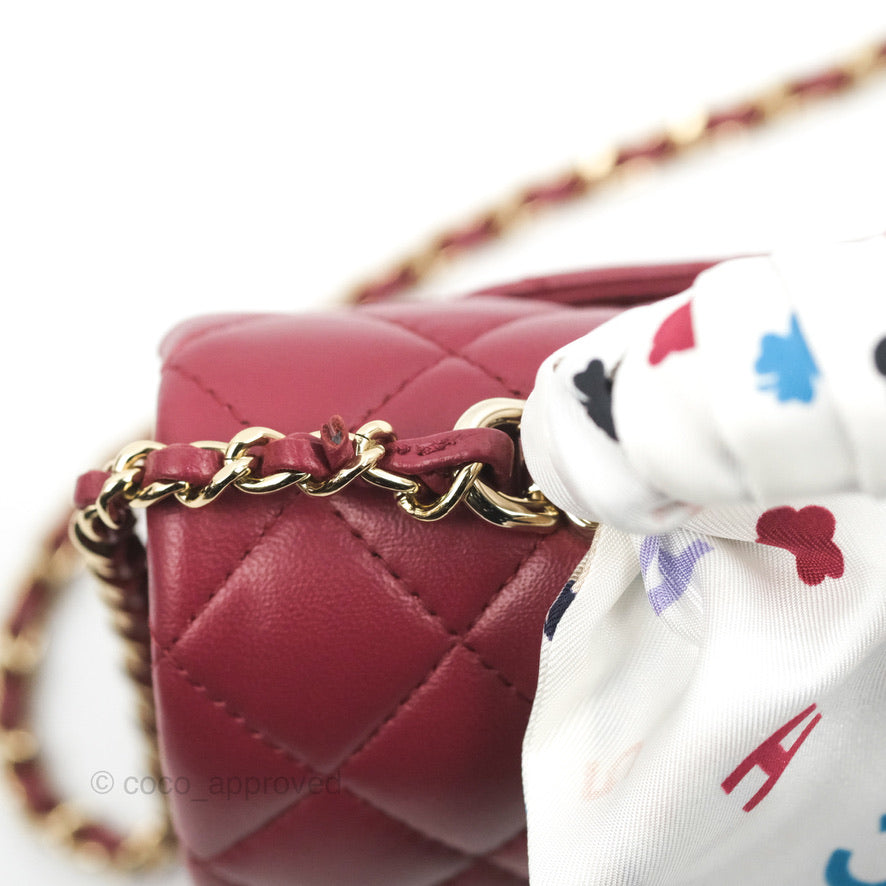 Chanel Top Handle Mini Rectangular Flap Bag Burgundy Lambskin Gold Hardware
