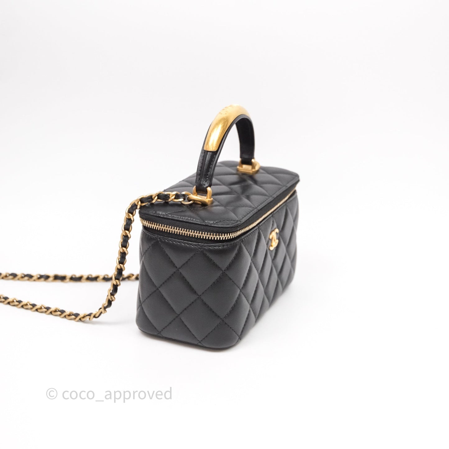 Chanel Vanity Rectangular Metal Top Handle Black Lambskin Aged Gold Hardware