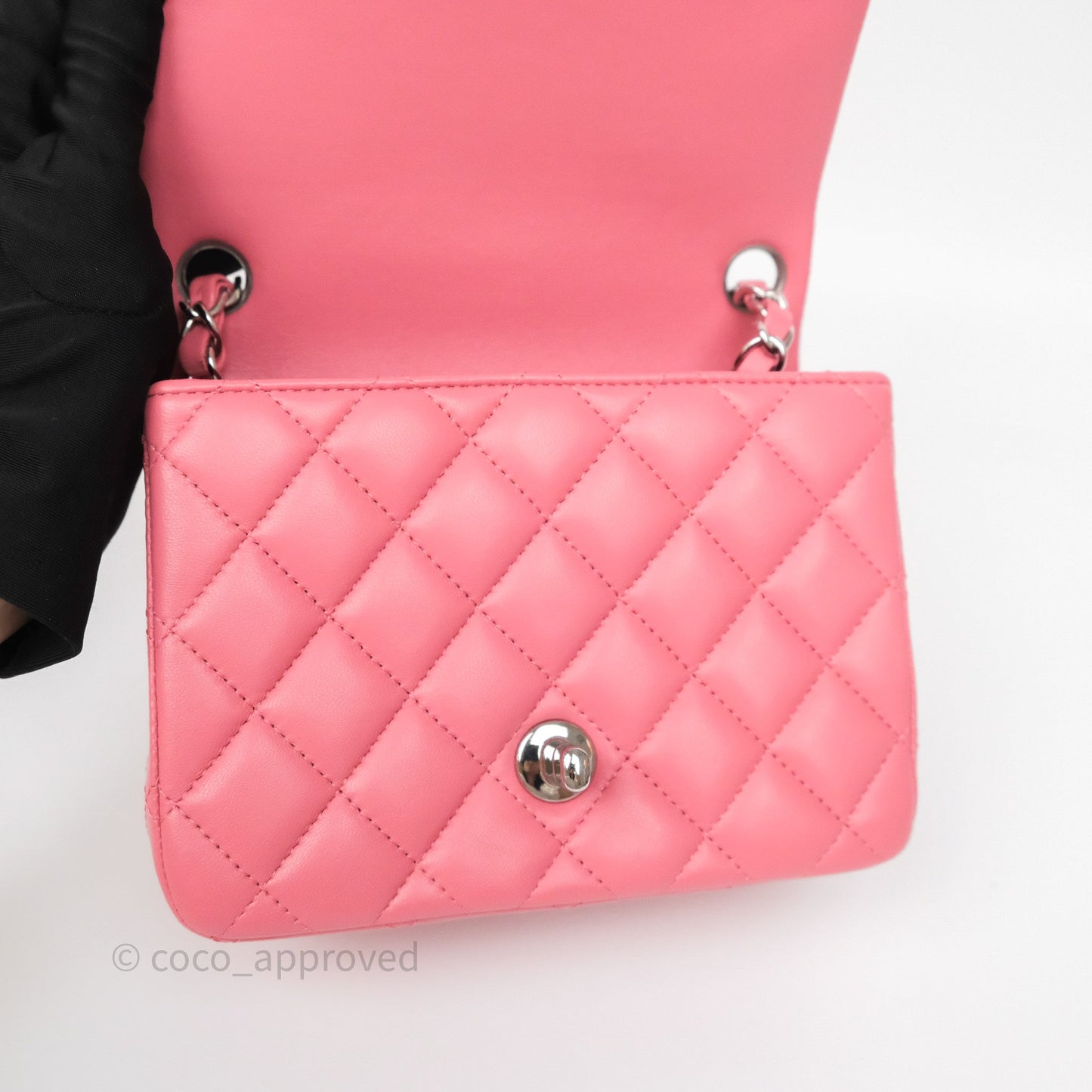 Chanel Mini Square Flap Quilted Pink Lambskin Silver Hardware