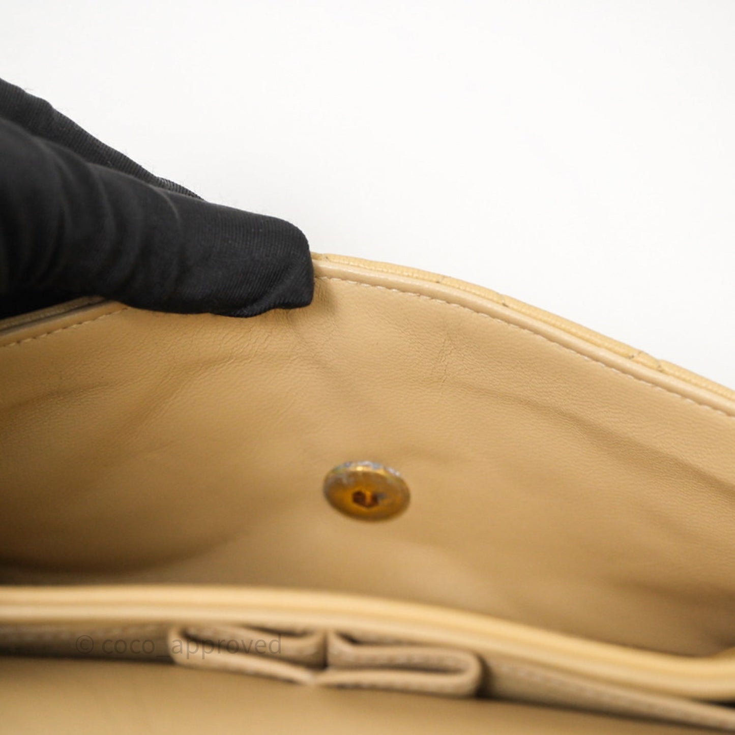Chanel Vintage Small Classic Flap Beige Lambskin 24K Gold Hardware