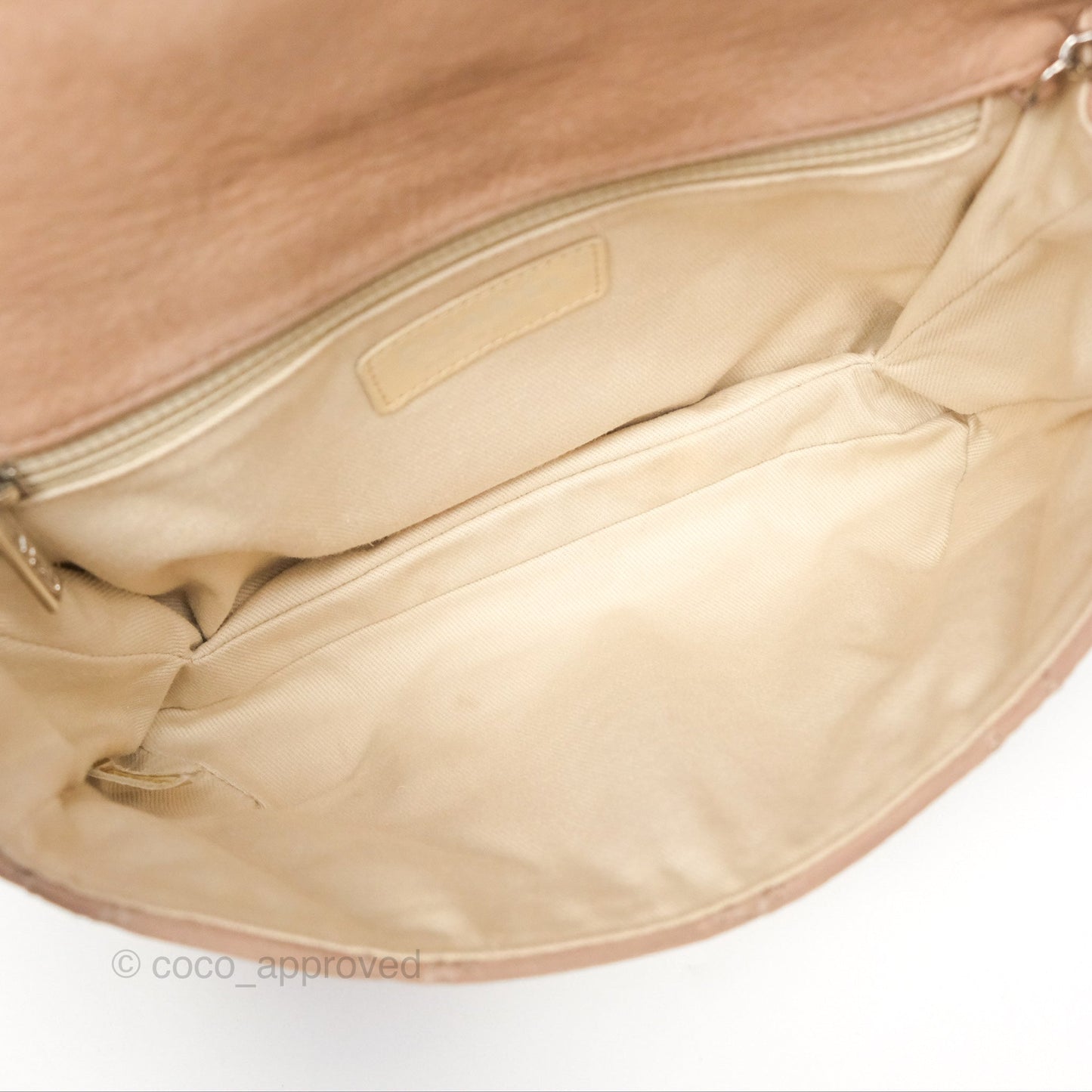 Chanel Double Stitch Hamptons Clutch With Chain Beige Washed Calfskin