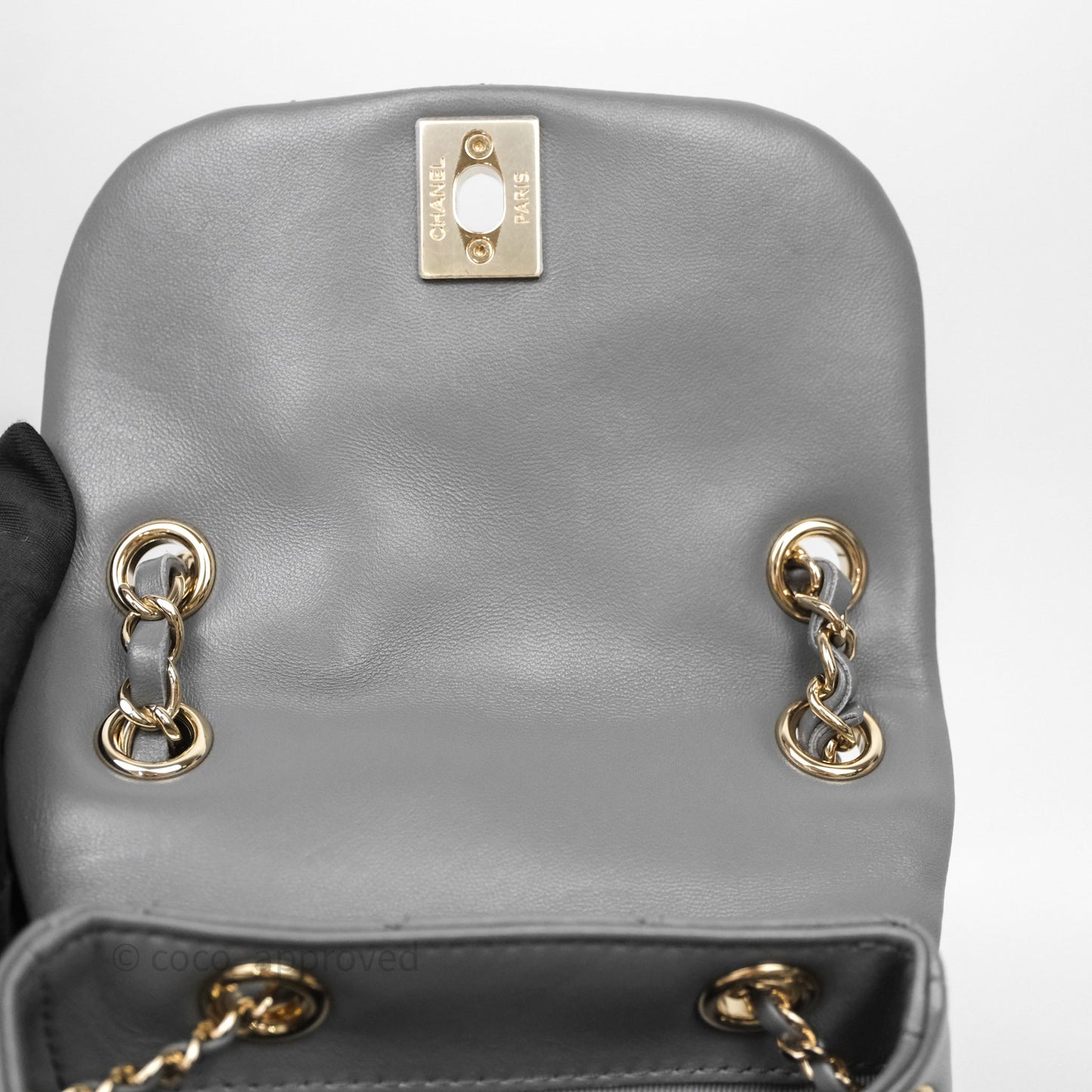 Chanel Small Duma Drawstring Backpack Grey Lambskin Gold Hardware